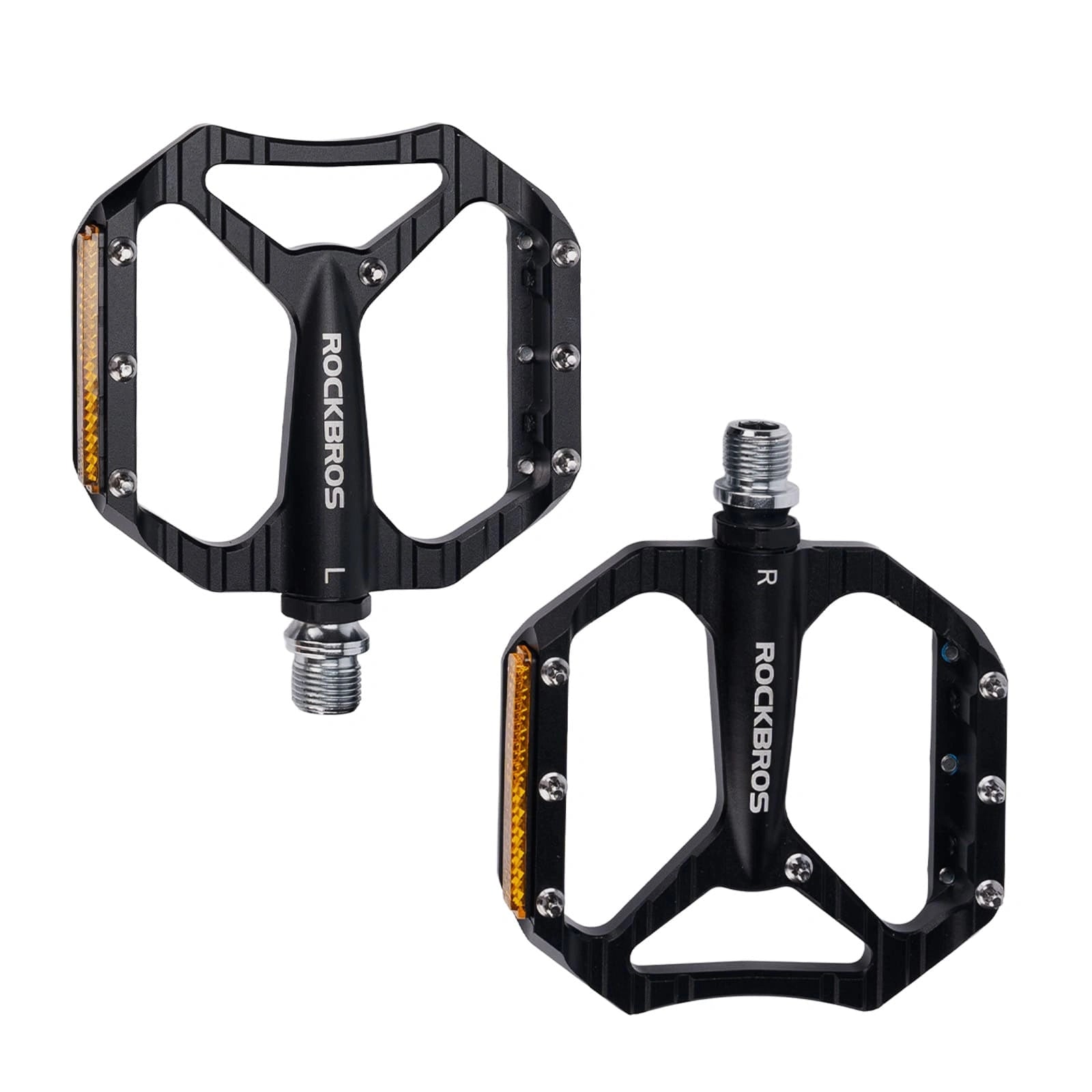 ROCKBROS Aluminum Alloy Lightweight Reflective Bike Pedals with Anti-Slip Studs and Cr-Mo Steel Axle
#Color_Black
