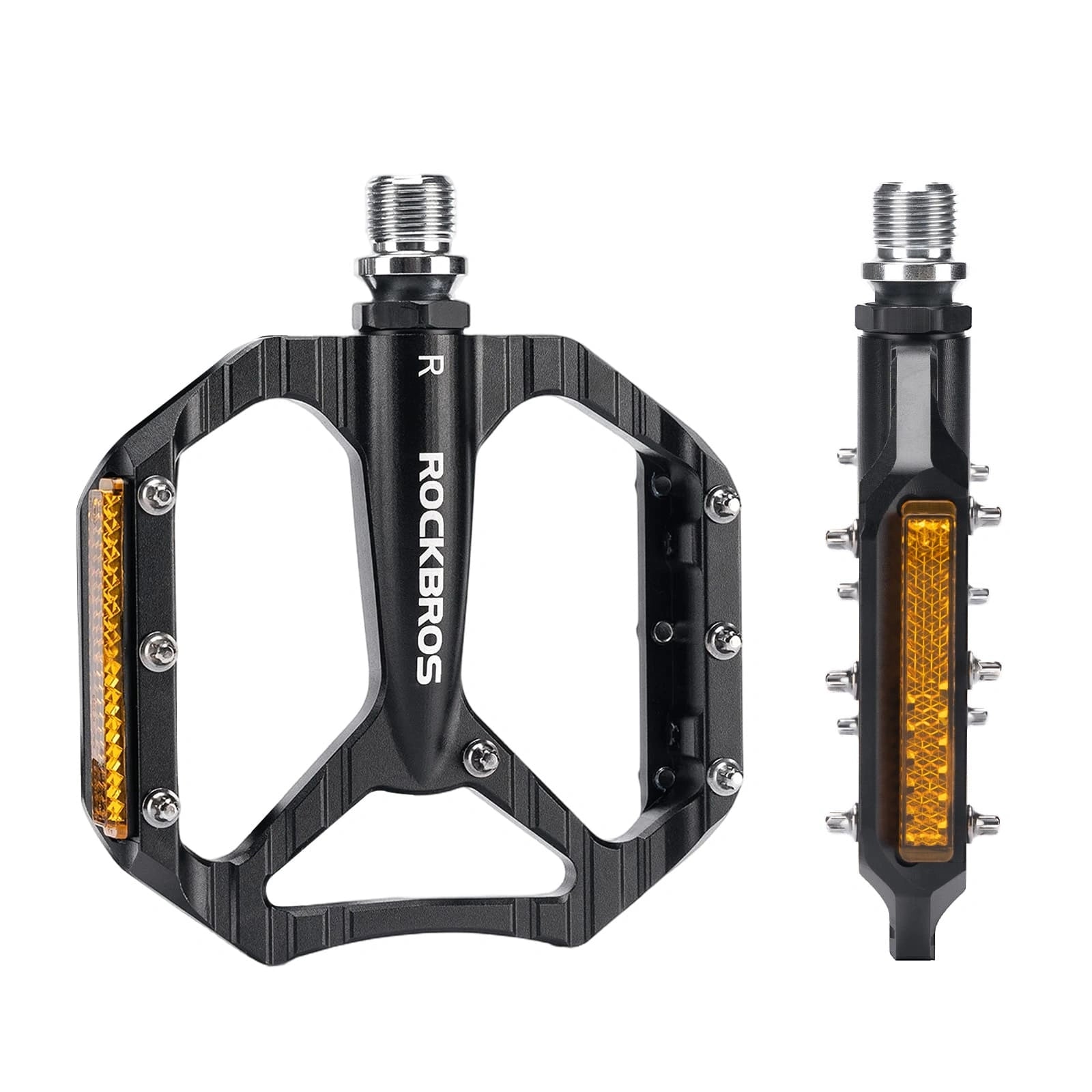 ROCKBROS Aluminum Alloy Lightweight Reflective Bike Pedals with Anti-Slip Studs and Cr-Mo Steel Axle
#Color_Black