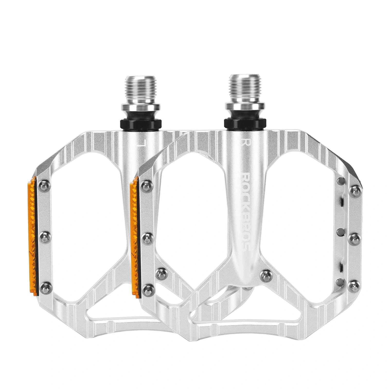 ROCKBROS Aluminum Alloy Lightweight Reflective Bike Pedals with Anti-Slip Studs and Cr-Mo Steel Axle
#Color_Silver