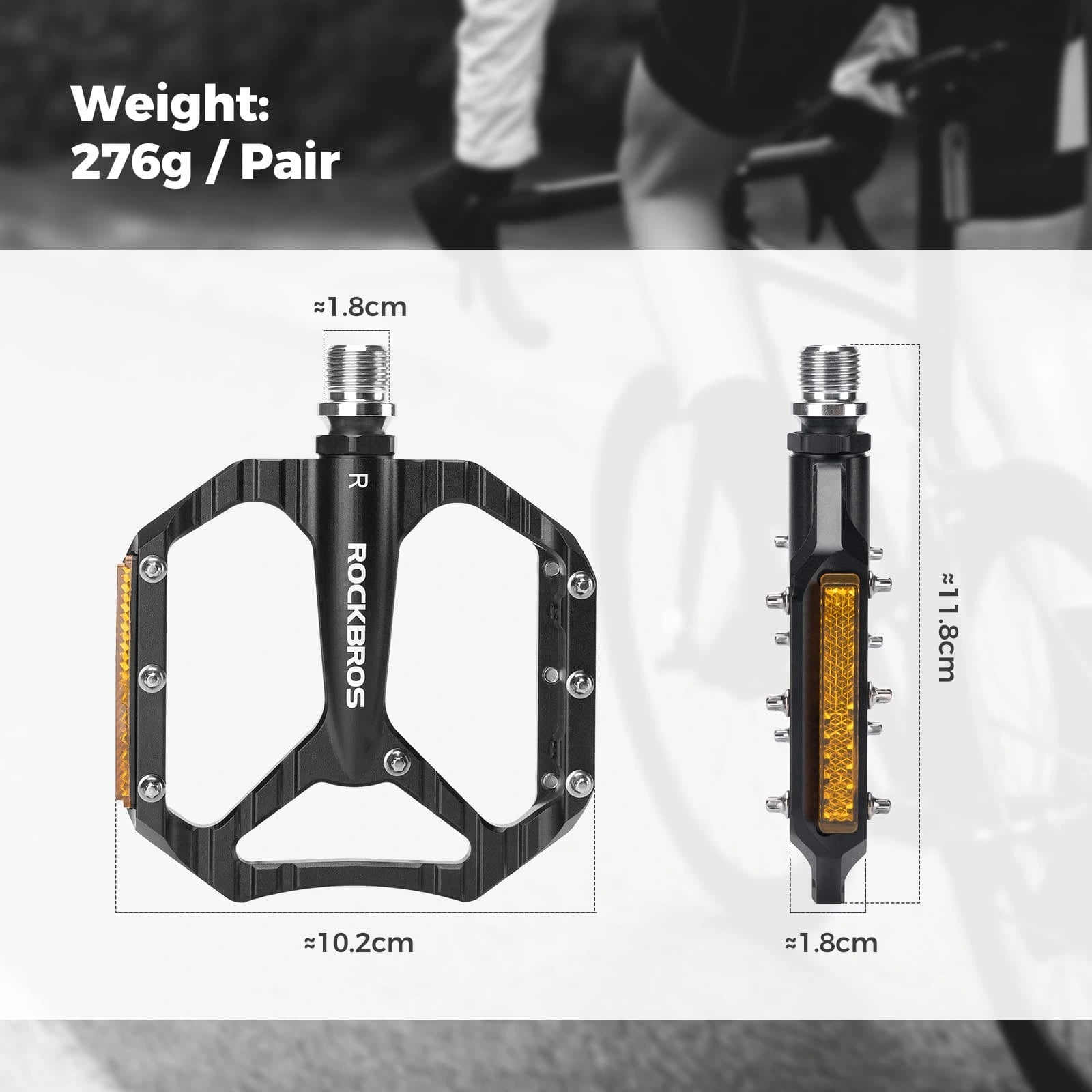 ROCKBROS Aluminum Alloy Lightweight Reflective Bike Pedals with Anti-Slip Studs and Cr-Mo Steel Axle