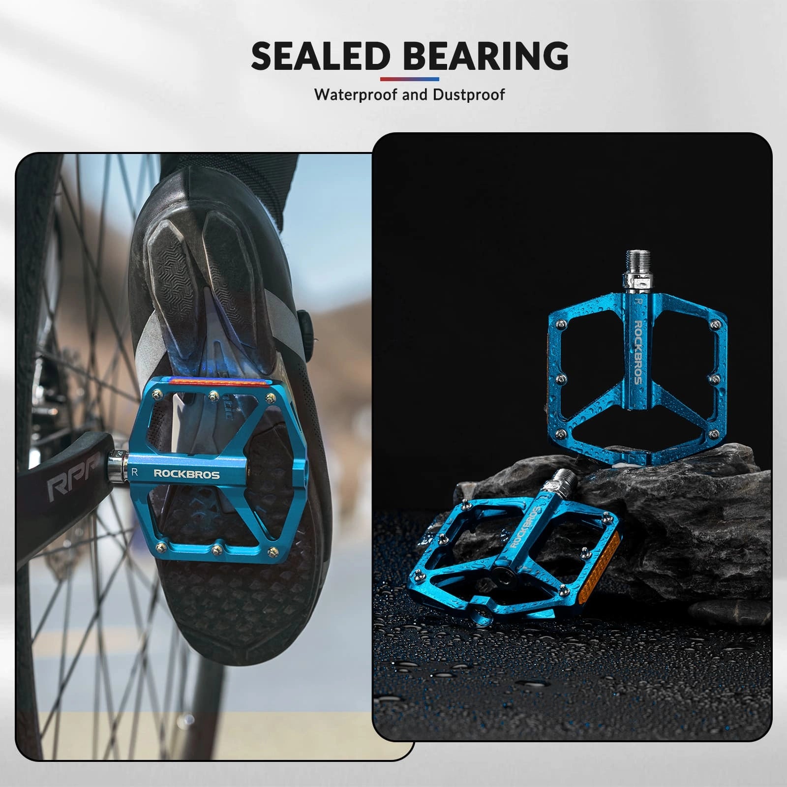 ROCKBROS Aluminum Alloy Reflective Bike Pedals with Anti-Slip Studs, Sealed Bearings, and Lightweight Hollow Design
#Color_Blue