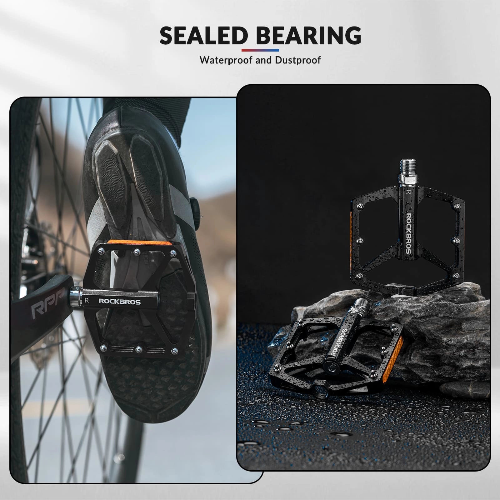 ROCKBROS Aluminum Alloy Reflective Bike Pedals with Anti-Slip Studs, Sealed Bearings, and Lightweight Hollow Design
#Color_Black