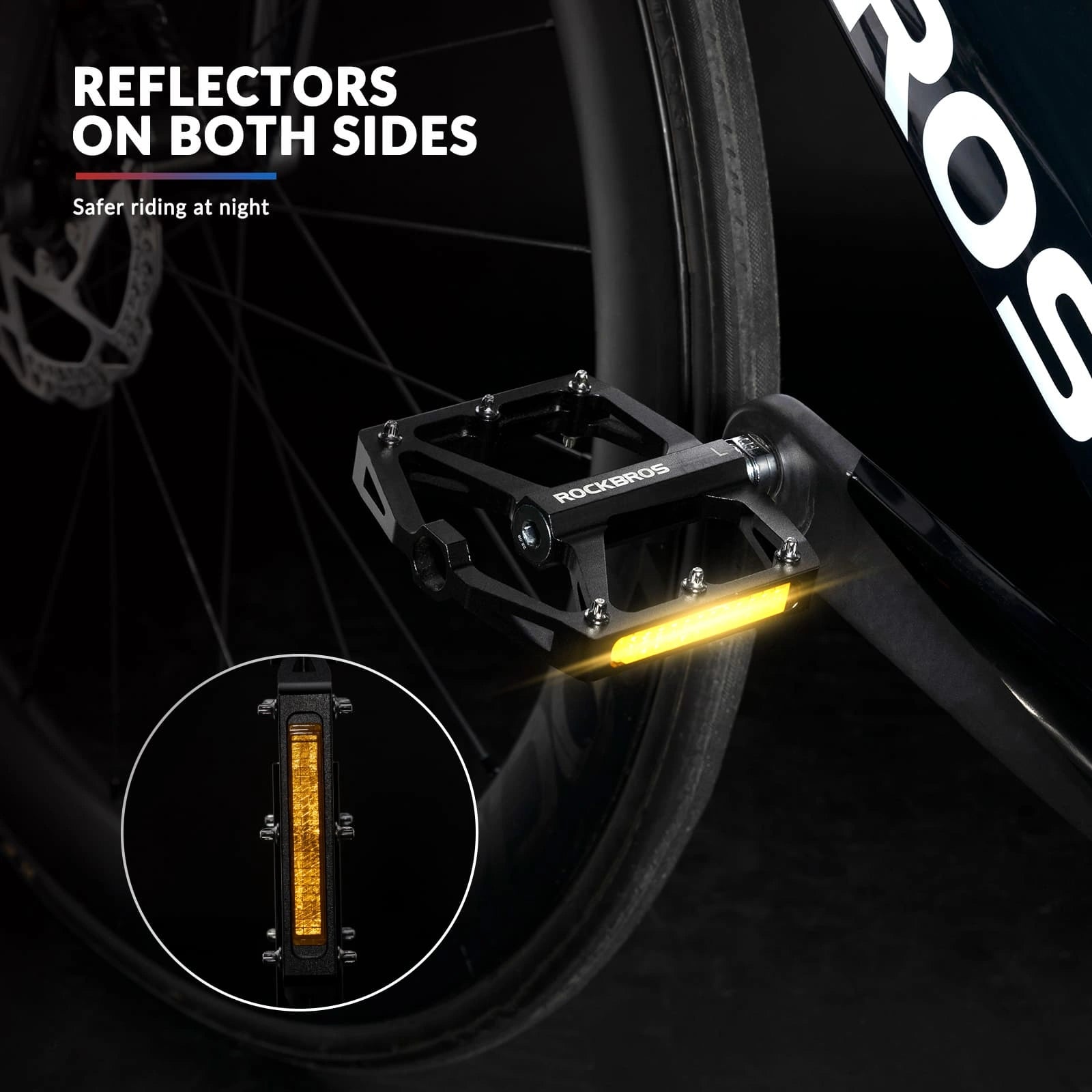 ROCKBROS Aluminum Alloy Reflective Bike Pedals with Anti-Slip Studs, Sealed Bearings, and Lightweight Hollow Design