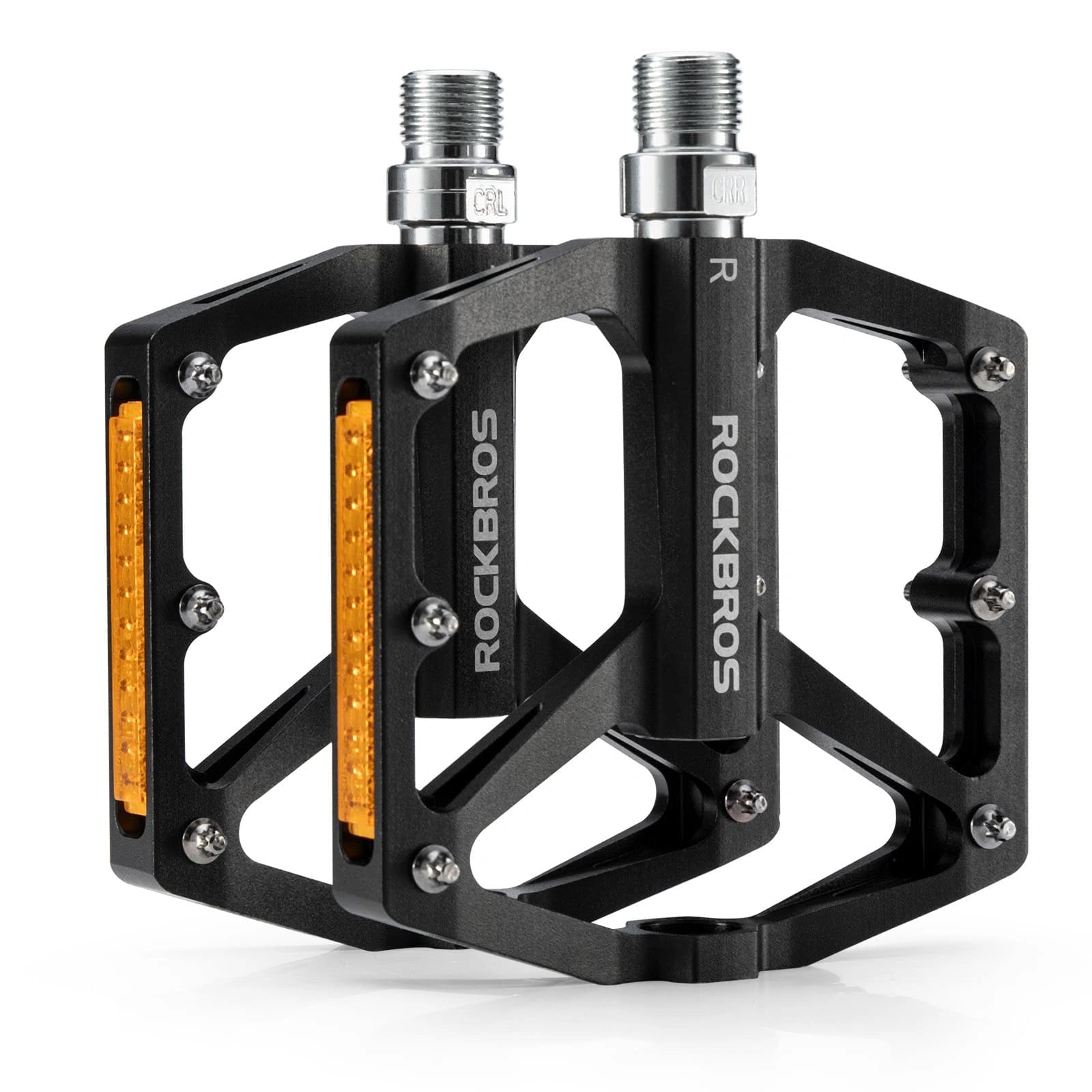 ROCKBROS Aluminum Alloy Reflective Bike Pedals with Anti-Slip Studs, Sealed Bearings, and Lightweight Hollow Design
#Color_Black
