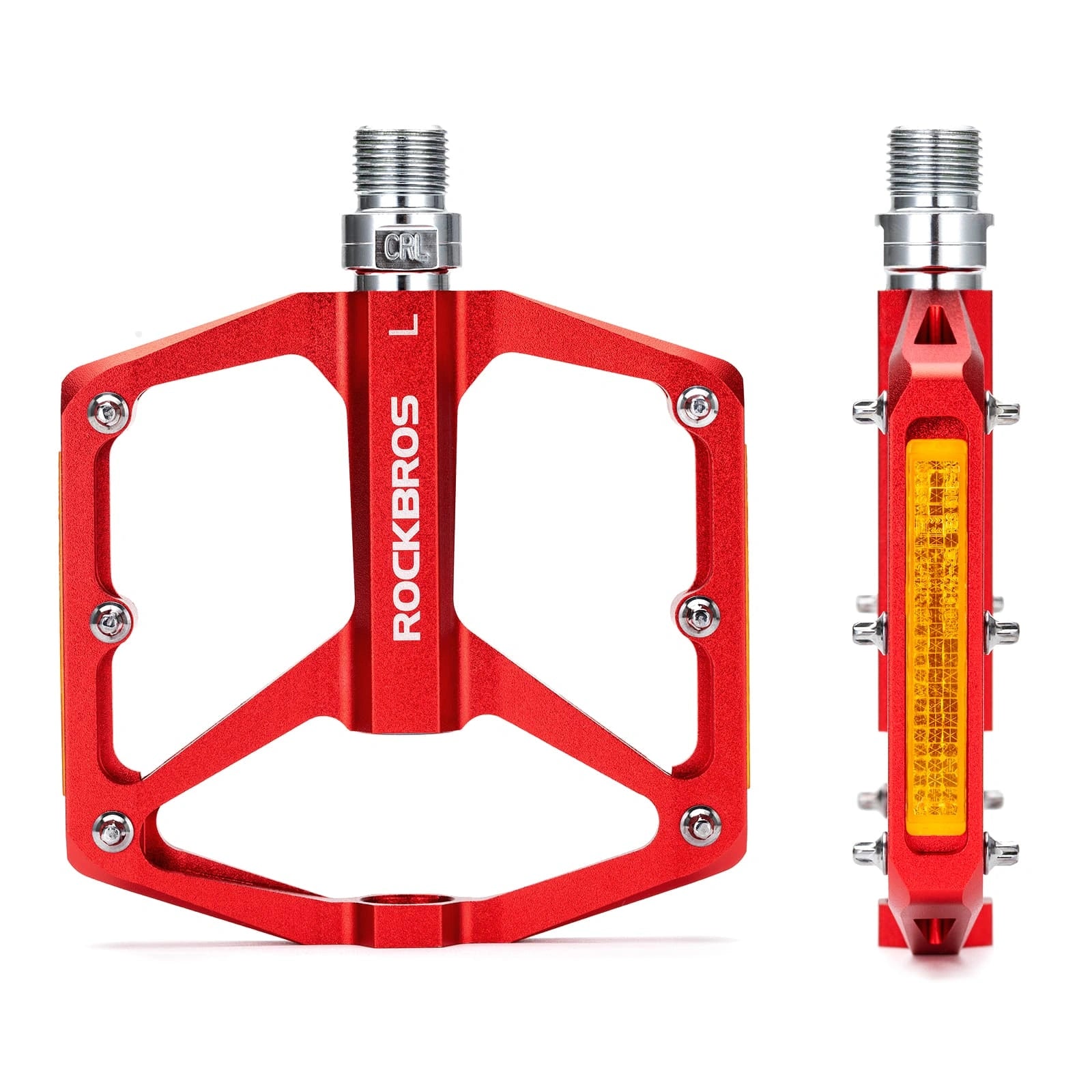 ROCKBROS Aluminum Alloy Reflective Bike Pedals with Anti-Slip Studs, Sealed Bearings, and Lightweight Hollow Design
#Color_Red