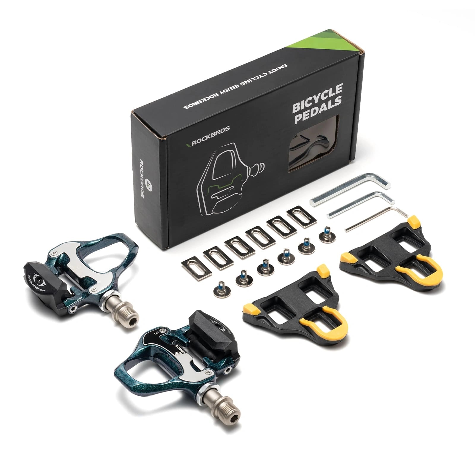 ROCKBROS Aluminum Alloy SPD Road Bike Pedals with Wide Platform, Sealed Bearings and Included Cleats for Road Cycling