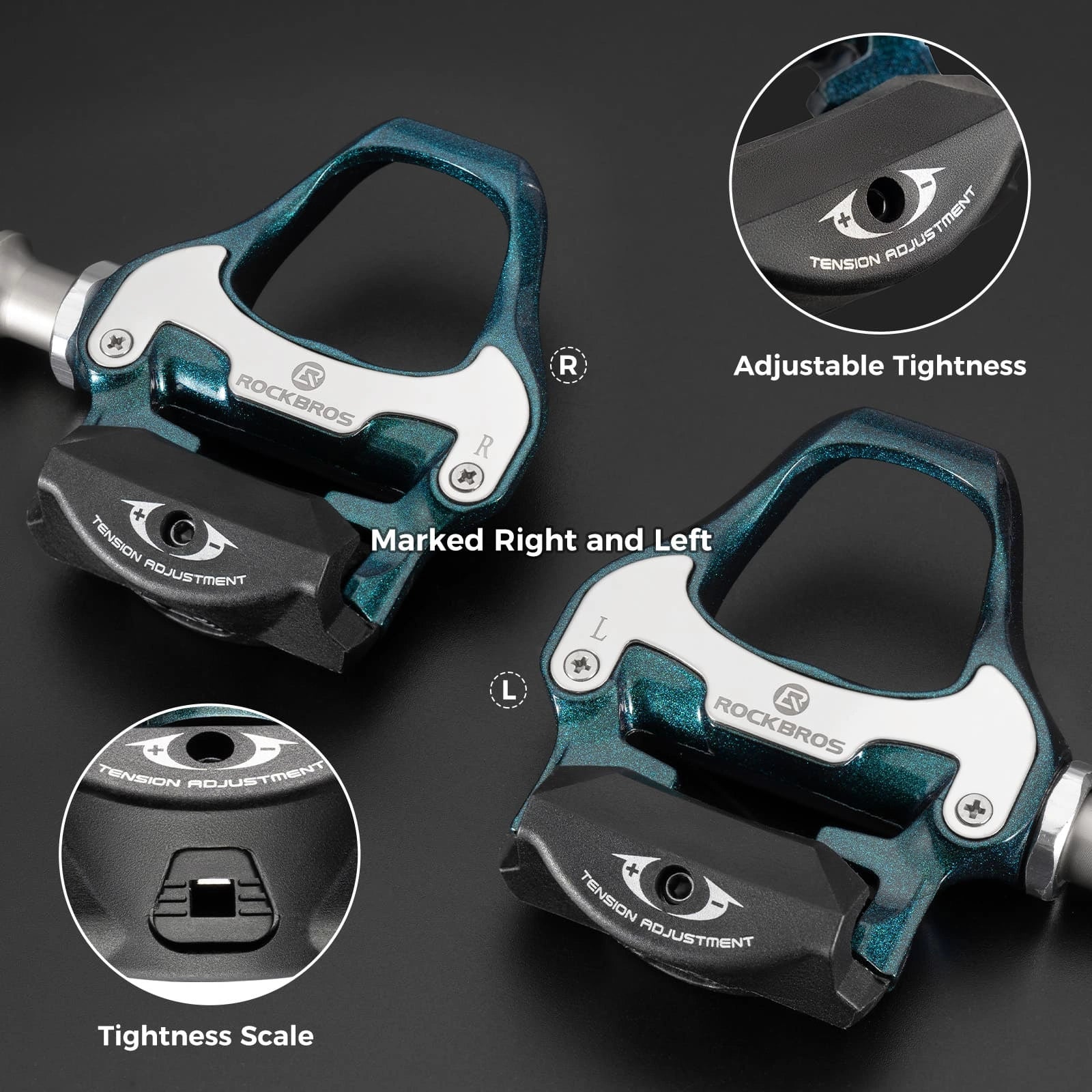 ROCKBROS Aluminum Alloy SPD Road Bike Pedals with Wide Platform, Sealed Bearings and Included Cleats for Road Cycling