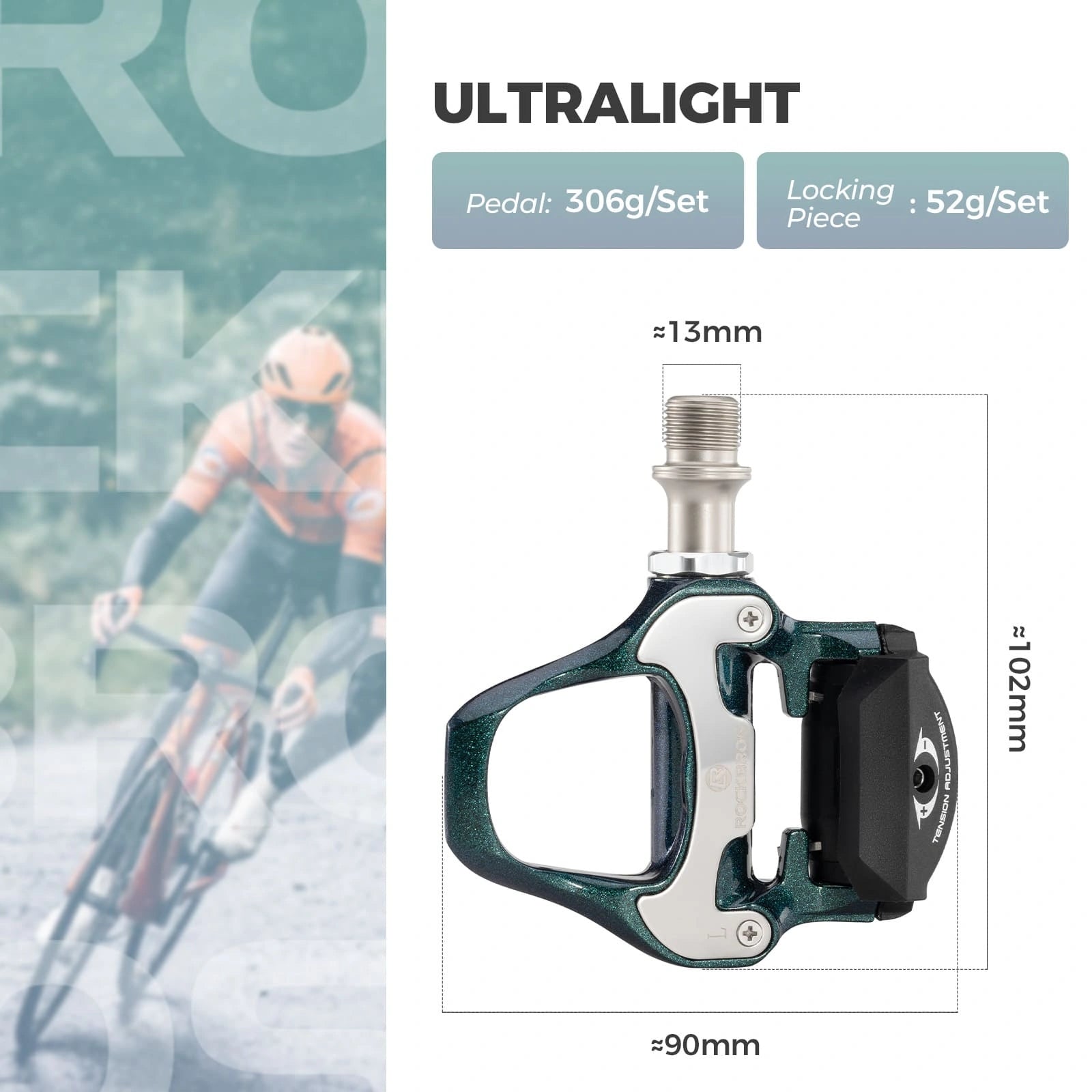 ROCKBROS Aluminum Alloy SPD Road Bike Pedals with Wide Platform, Sealed Bearings and Included Cleats for Road Cycling