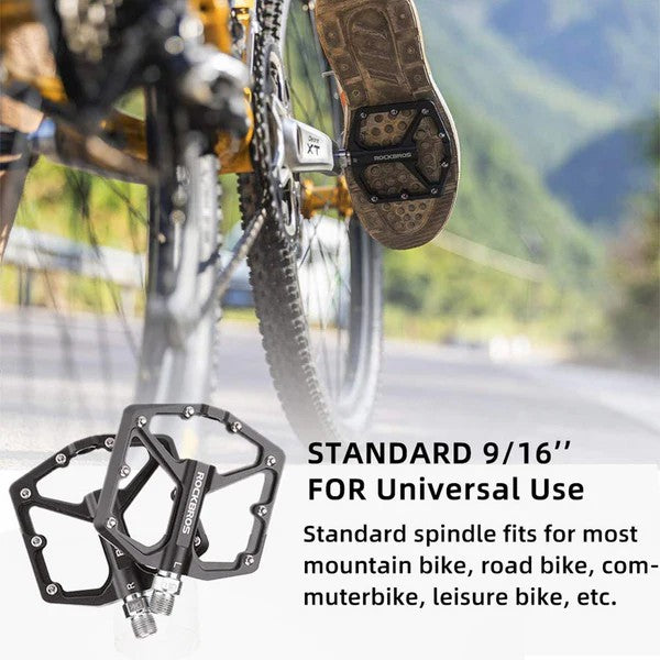 ROCKBROS Aluminum Bearing Bike Pedals with wide platform, lightweight design, and sealed bearings for smooth, stable cycling
