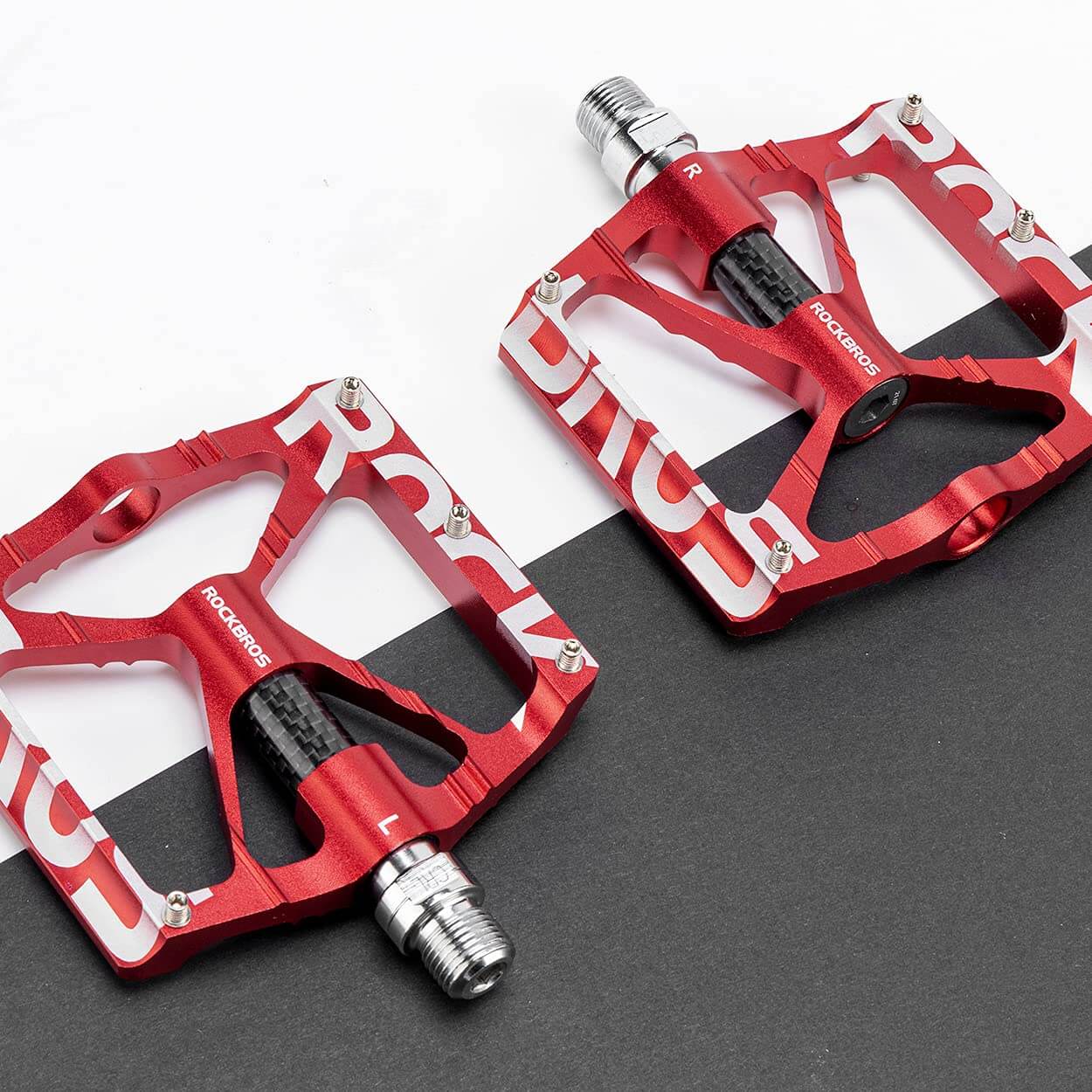 ROCKBROS 9/16" platform MTB pedals with durable aluminum body
#Color_Red