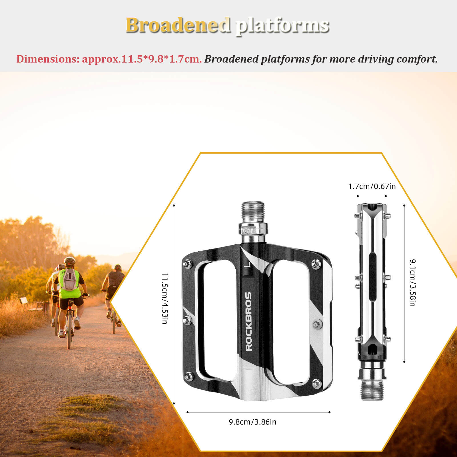 ROCKBROS aluminum alloy bike pedals with sealed bearings for smooth and durable pedaling
#Color_Black