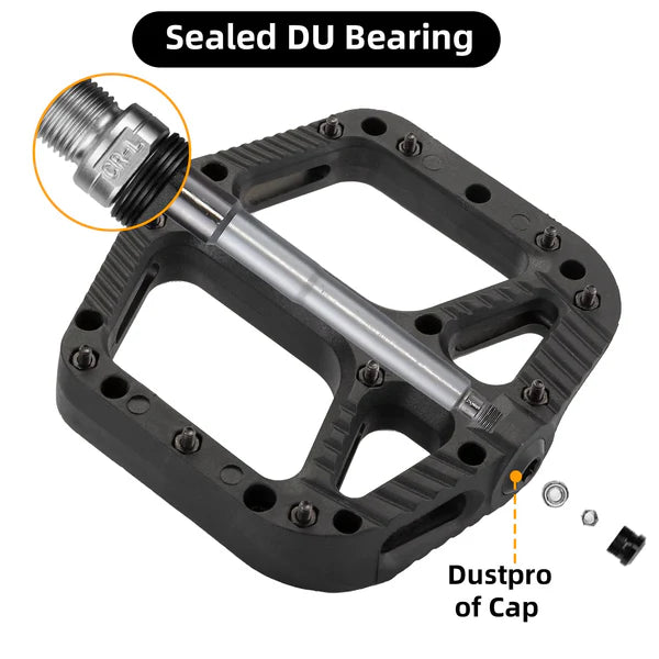 ROCKBROS Anti-Slip Wide Nylon Comfort Bike Pedals with Cr-Mo Steel Spindle, Sealed DU Bearings, and 9/16 Inch Fit
#Color_Black