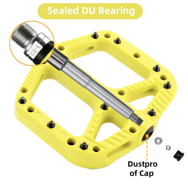 ROCKBROS Anti-Slip Wide Nylon Comfort Bike Pedals with Cr-Mo Steel Spindle, Sealed DU Bearings, and 9/16 Inch Fit
#Color_Green