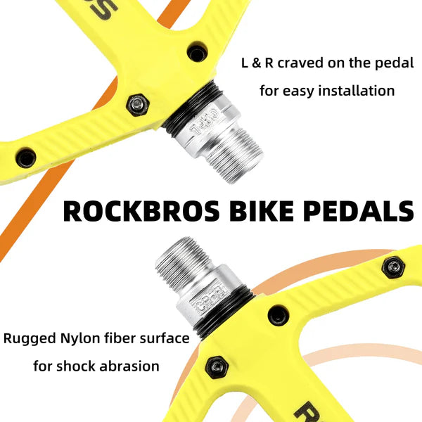 ROCKBROS Anti-Slip Wide Nylon Comfort Bike Pedals with Cr-Mo Steel Spindle, Sealed DU Bearings, and 9/16 Inch Fit
#Color_Green