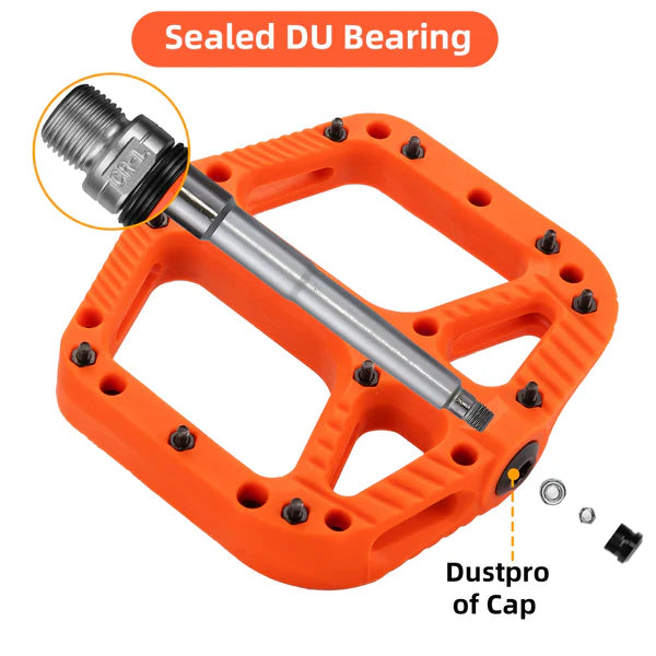 ROCKBROS Anti-Slip Wide Nylon Comfort Bike Pedals with Cr-Mo Steel Spindle, Sealed DU Bearings, and 9/16 Inch Fit
#Color_Orange