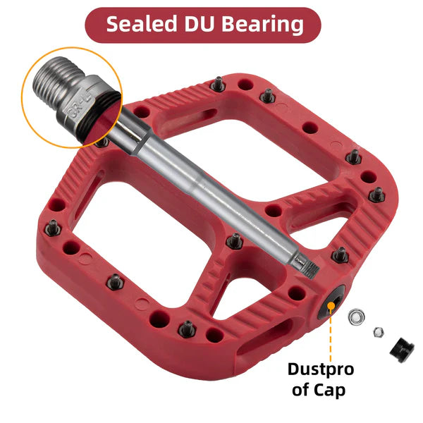 ROCKBROS Anti-Slip Wide Nylon Comfort Bike Pedals with Cr-Mo Steel Spindle, Sealed DU Bearings, and 9/16 Inch Fit
#Color_Red