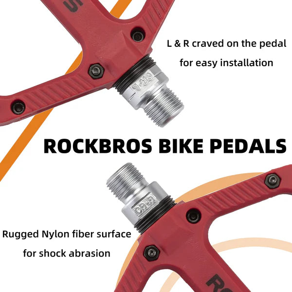 ROCKBROS Anti-Slip Wide Nylon Comfort Bike Pedals with Cr-Mo Steel Spindle, Sealed DU Bearings, and 9/16 Inch Fit
#Color_Red