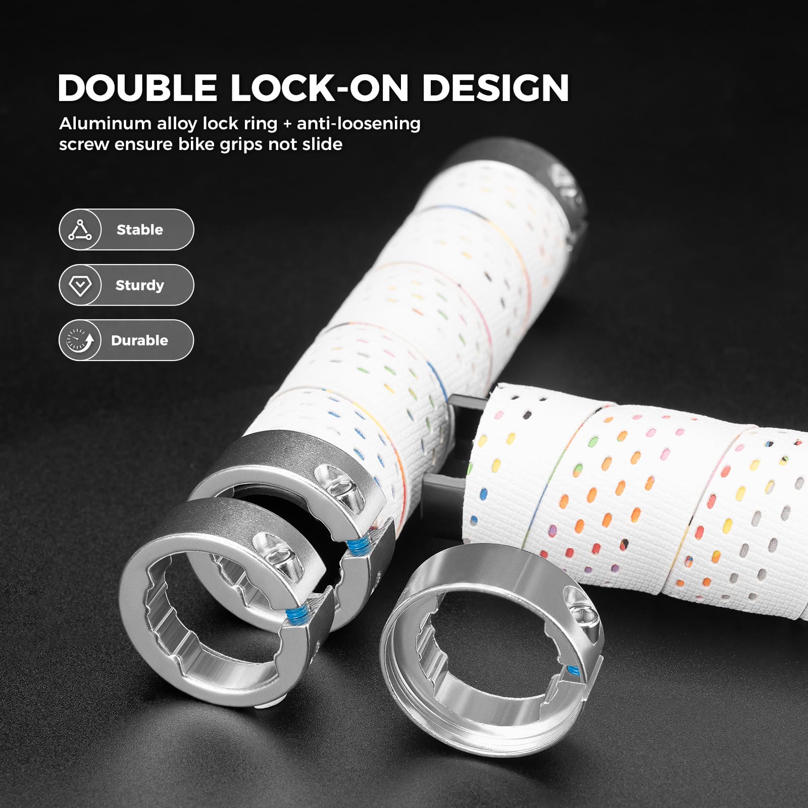 ROCKBROS anti-slip wrap bike handlebar tape with double lock rings for mountain bikes
#Color_White