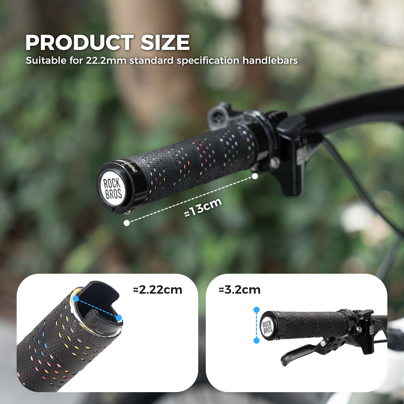ROCKBROS anti-slip wrap bike handlebar tape with double lock rings for mountain bikes