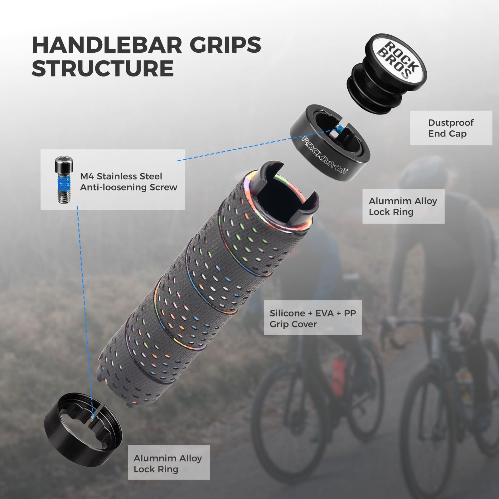 ROCKBROS anti-slip wrap bike handlebar tape with double lock rings for mountain bikes
#Color_Black