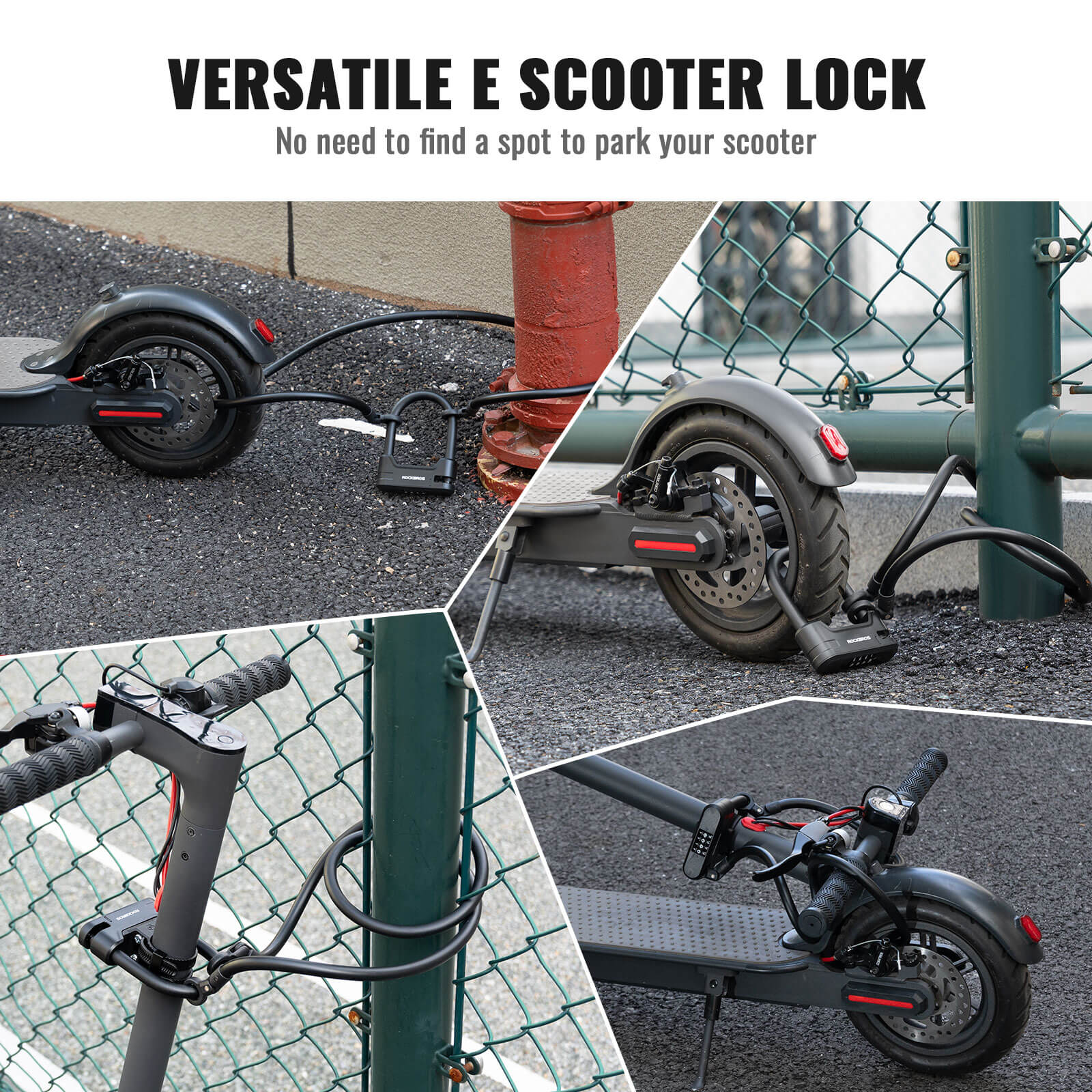 ROCKBROS anti-theft electric scooter U lock with steel cable for helmet and scooter security