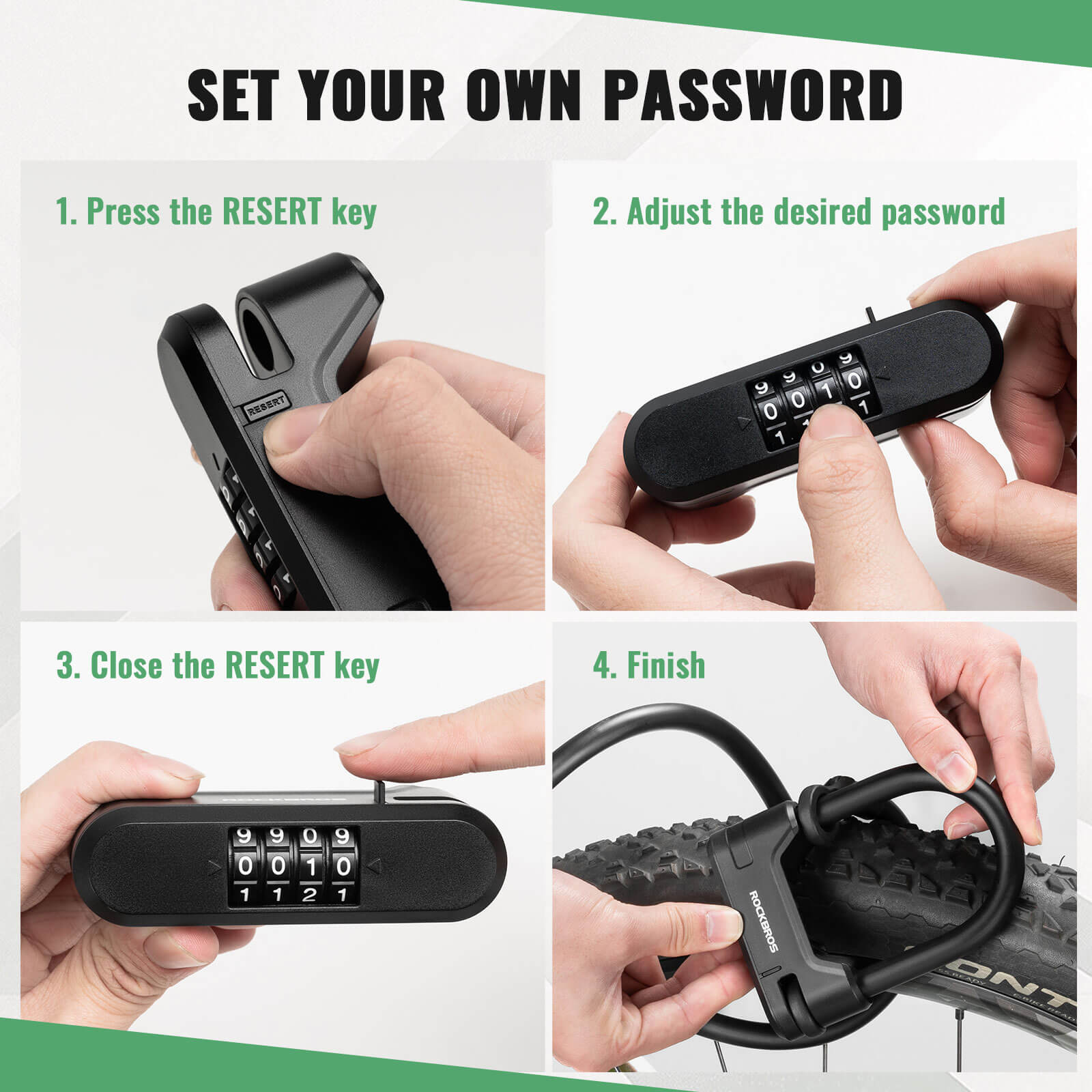 ROCKBROS anti-theft electric scooter U lock with steel cable for helmet and scooter security
