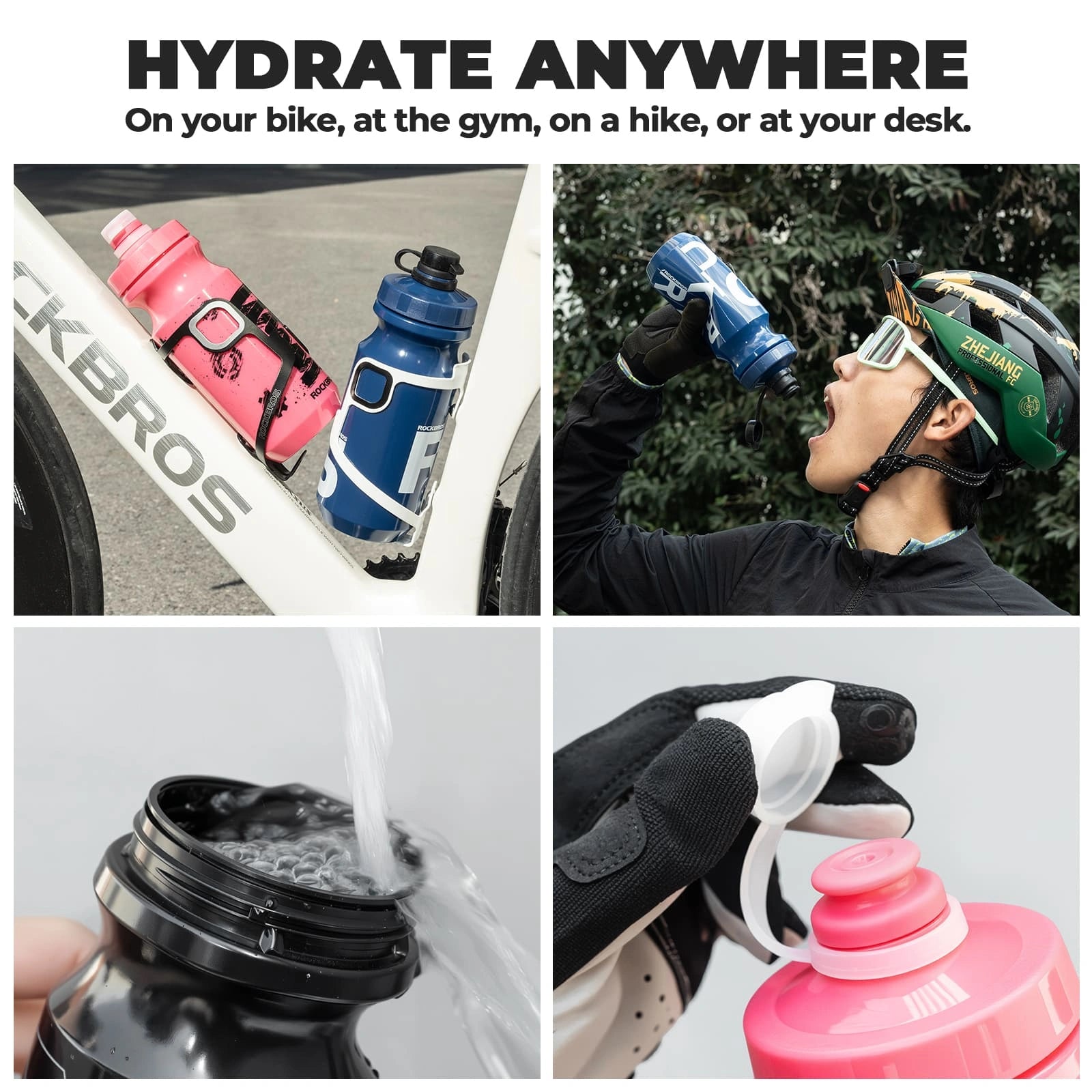 rockbros antibacterial cycling water bottle 600ml squeeze leak proof bpa free for cycling gym and outdoor use
