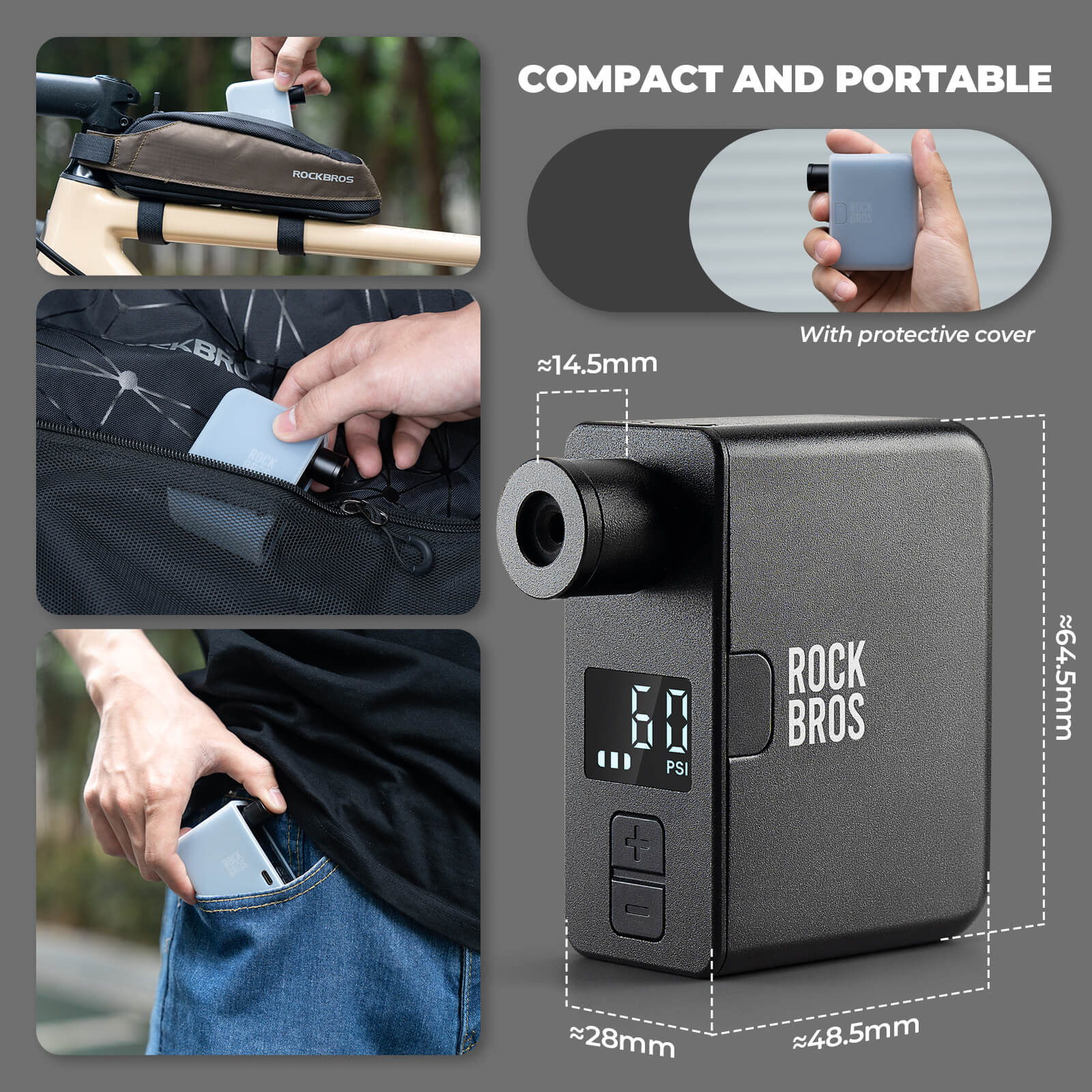 ROCKBROS AS1 Pro Mini Bike Pump – 120PSI Electric Inflator for Road & Mountain Bikes