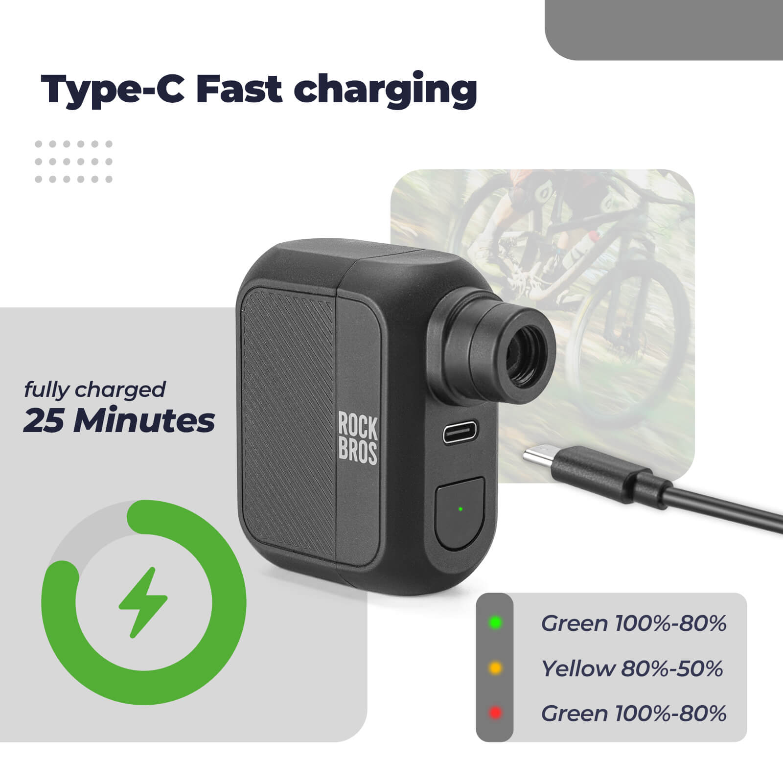 ROCKBROS AS110 – Rechargeable 100PSI Mini Bike Pump with Presta and Schrader Valve Compatibility