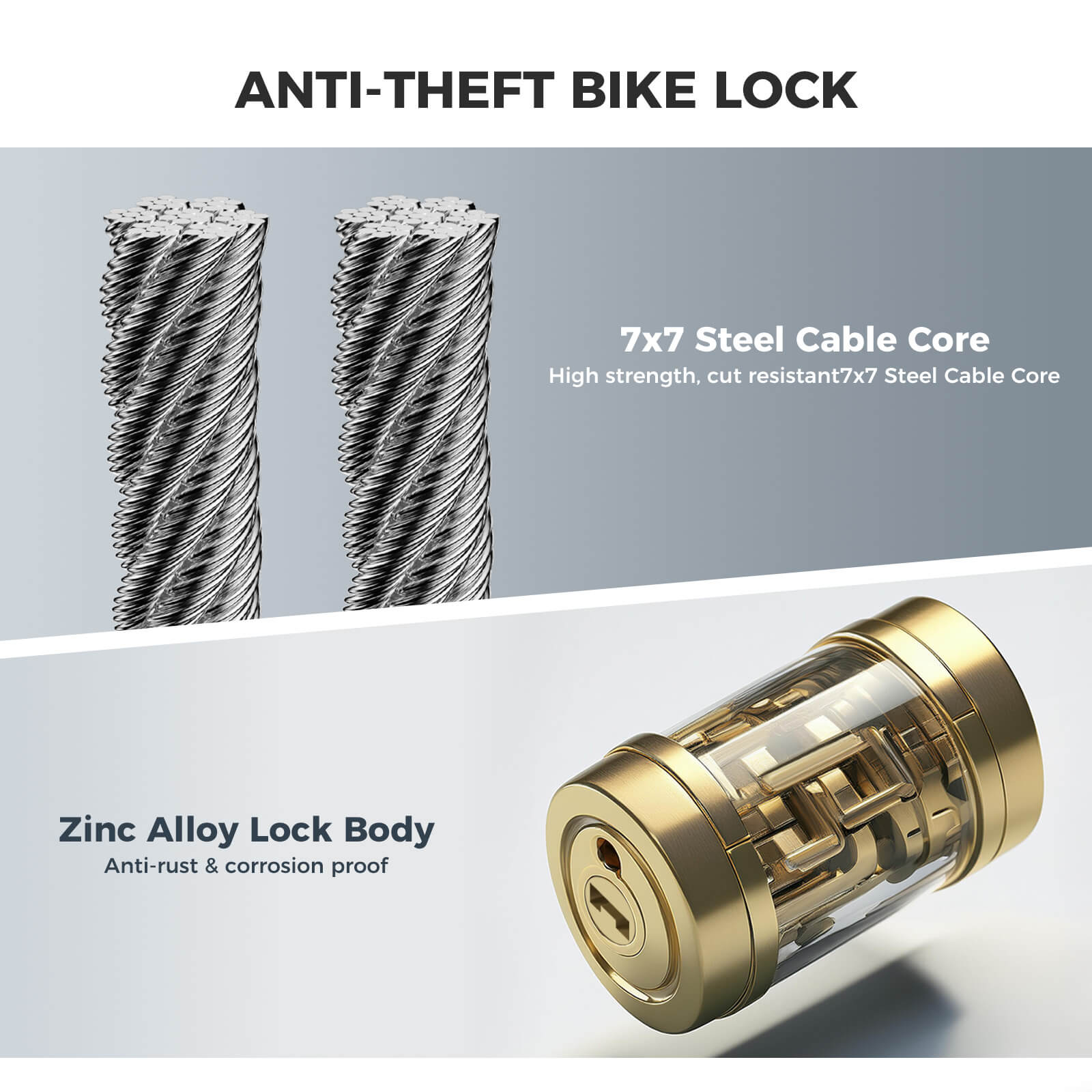 Close-up view of ROCKBROS Bicycle Cable Lock and copper lock core