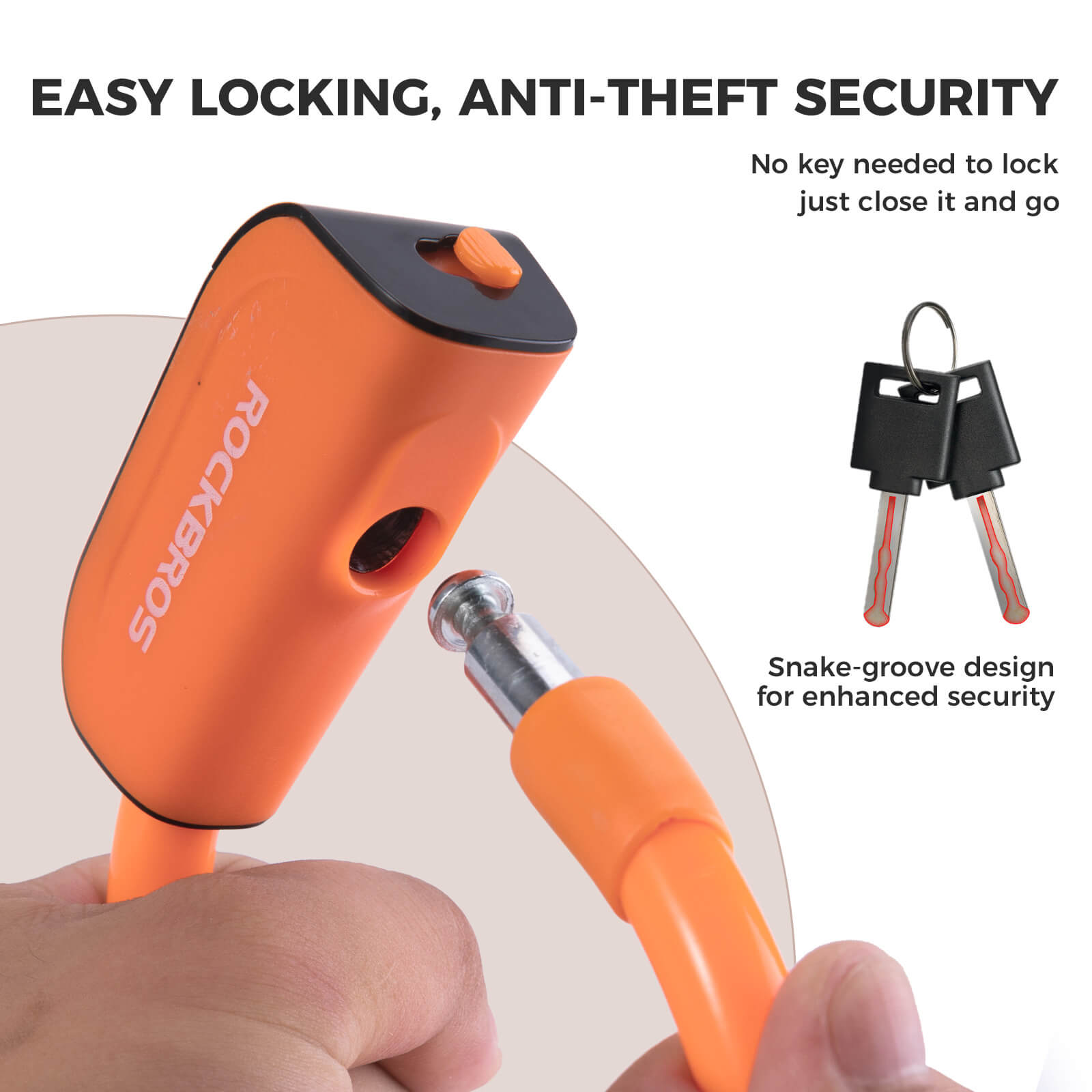 ROCKBROS Bicycle Cable Lock with keys for bike security
#Color_Orange