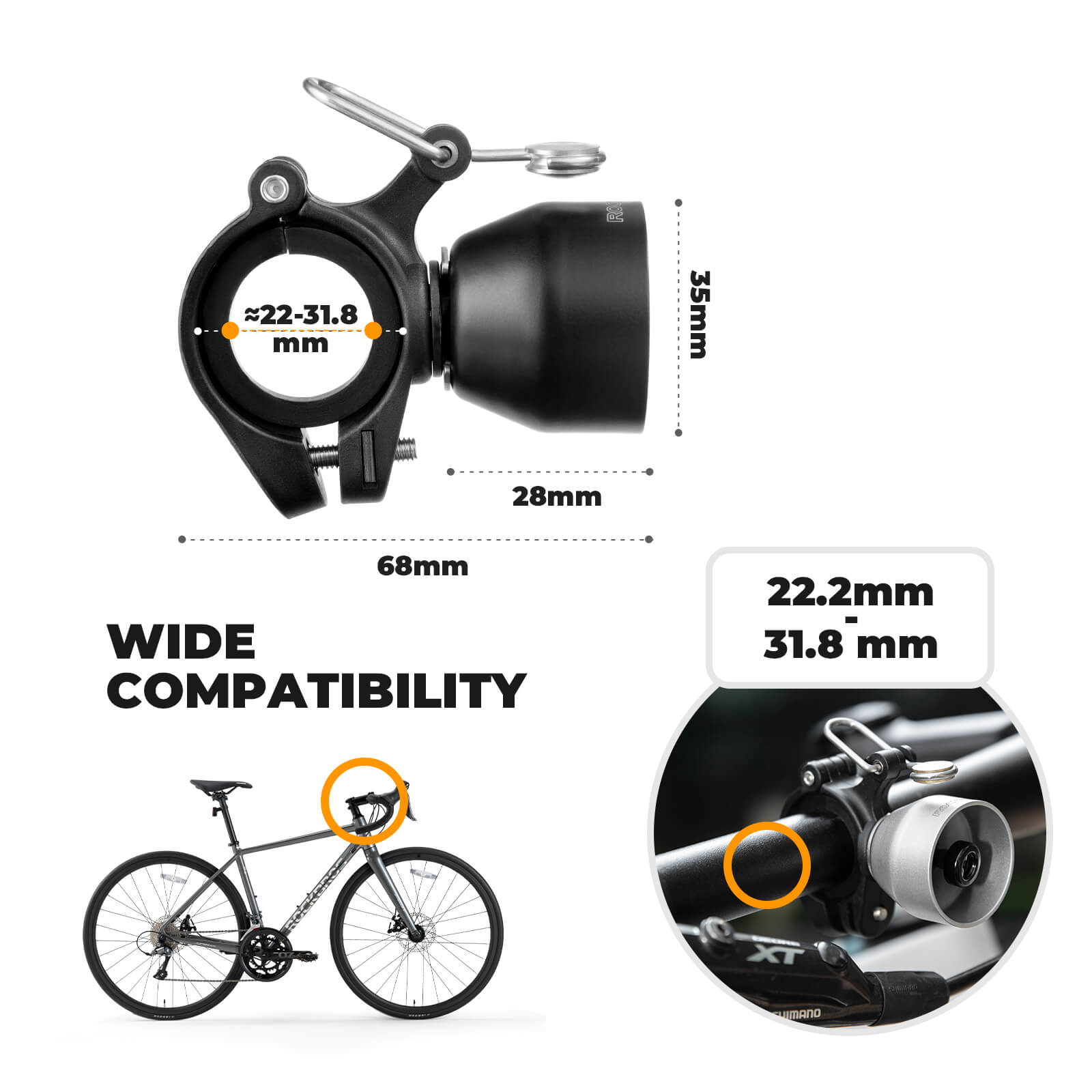 ROCKBROS bike bell for handlebars with loud and clear sound
