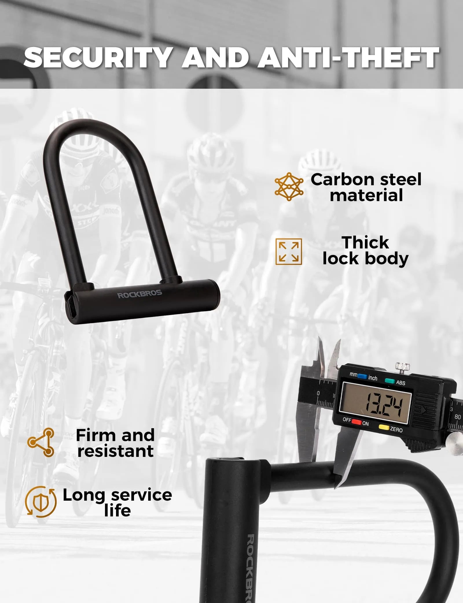rockbros bike carbon steel anti theft u lock 13mm heavy duty with mounting bracket silicone coated for commuting