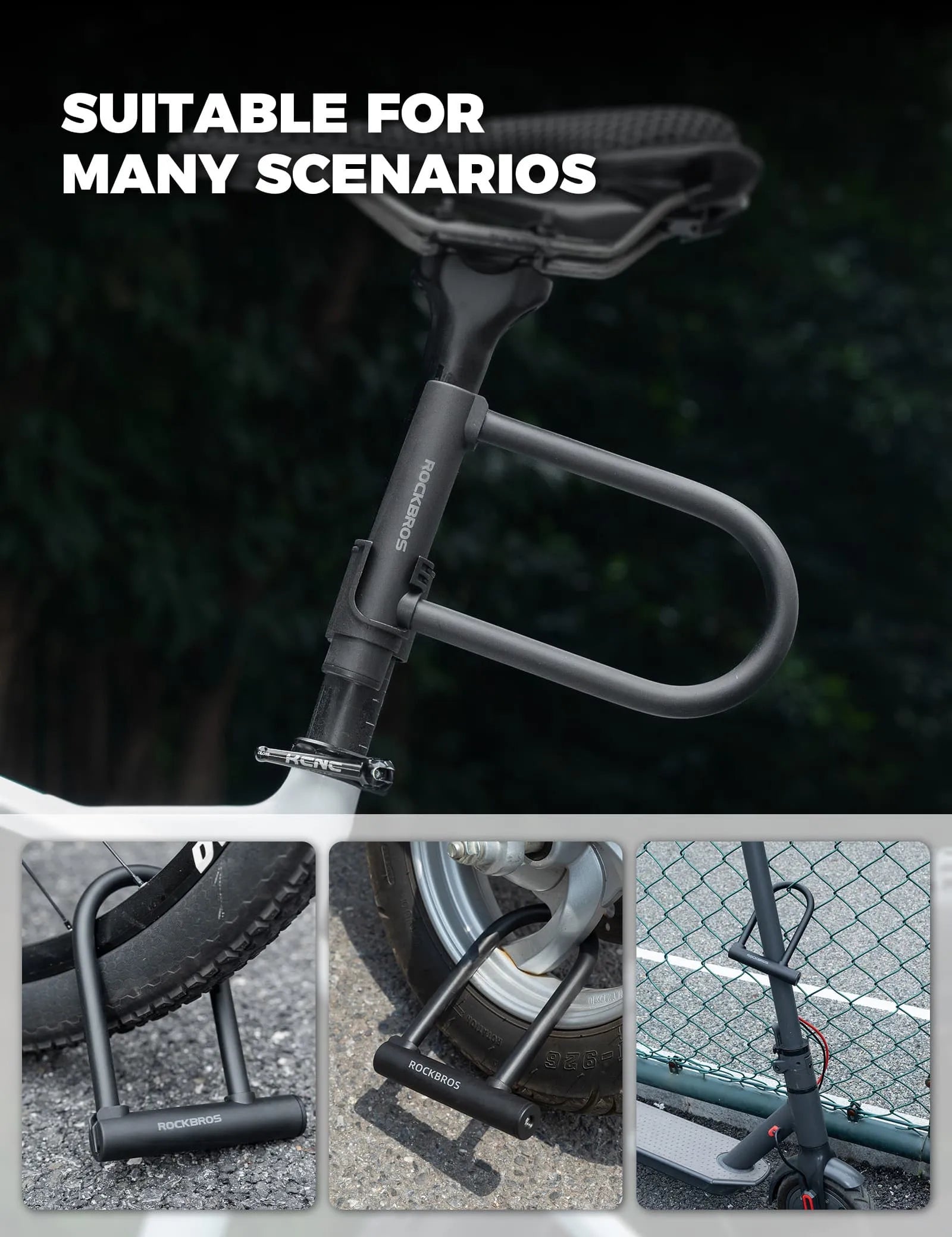 rockbros bike carbon steel anti theft u lock 13mm heavy duty with mounting bracket silicone coated for commuting