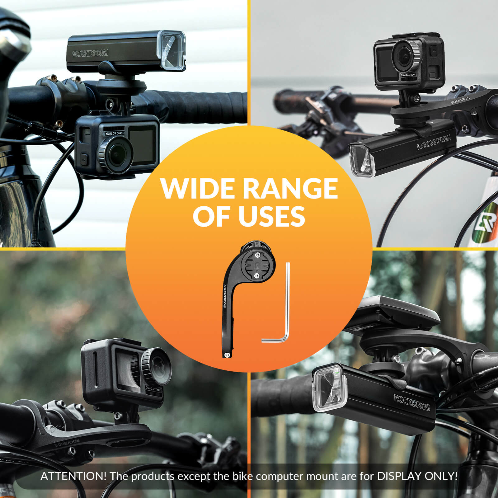 ROCKBROS bike computer mount compatible with Garmin and GoPro, multifunctional handlebar extender for cycling