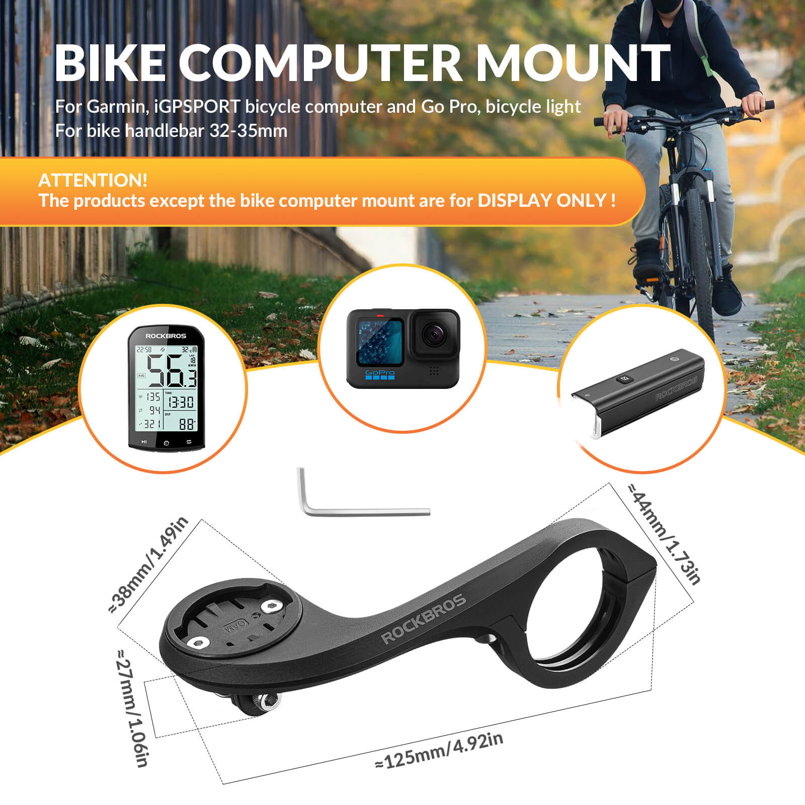 ROCKBROS dual mounting bike computer mount, standard and inverted installation for road and mountain bikes
