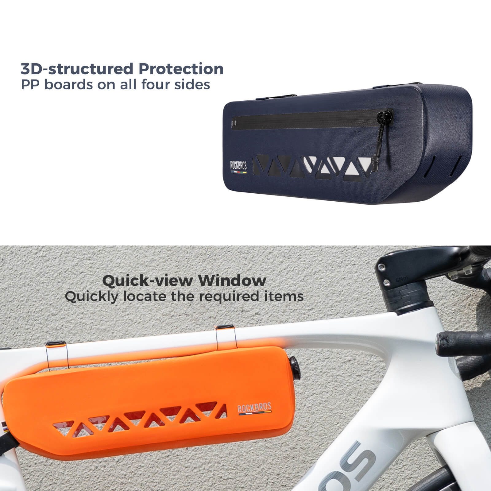 ROCKBROS Bike Frame Bag 100% Waterproof 1.7L Bicycle Storage Bag