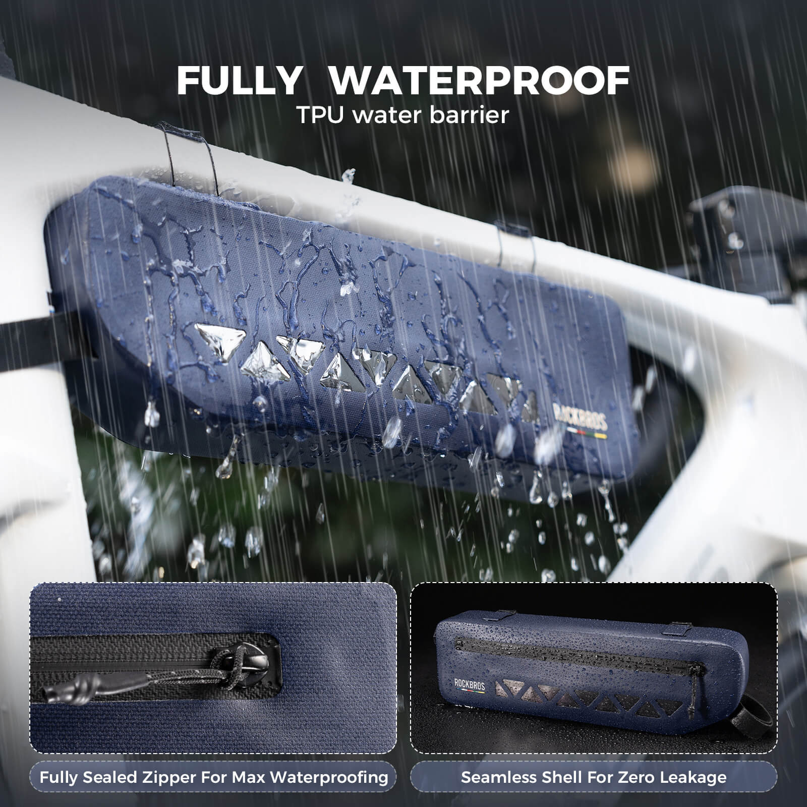 ROCKBROS Bike Frame Bag 100% Waterproof 1.7L Bicycle Storage Bag