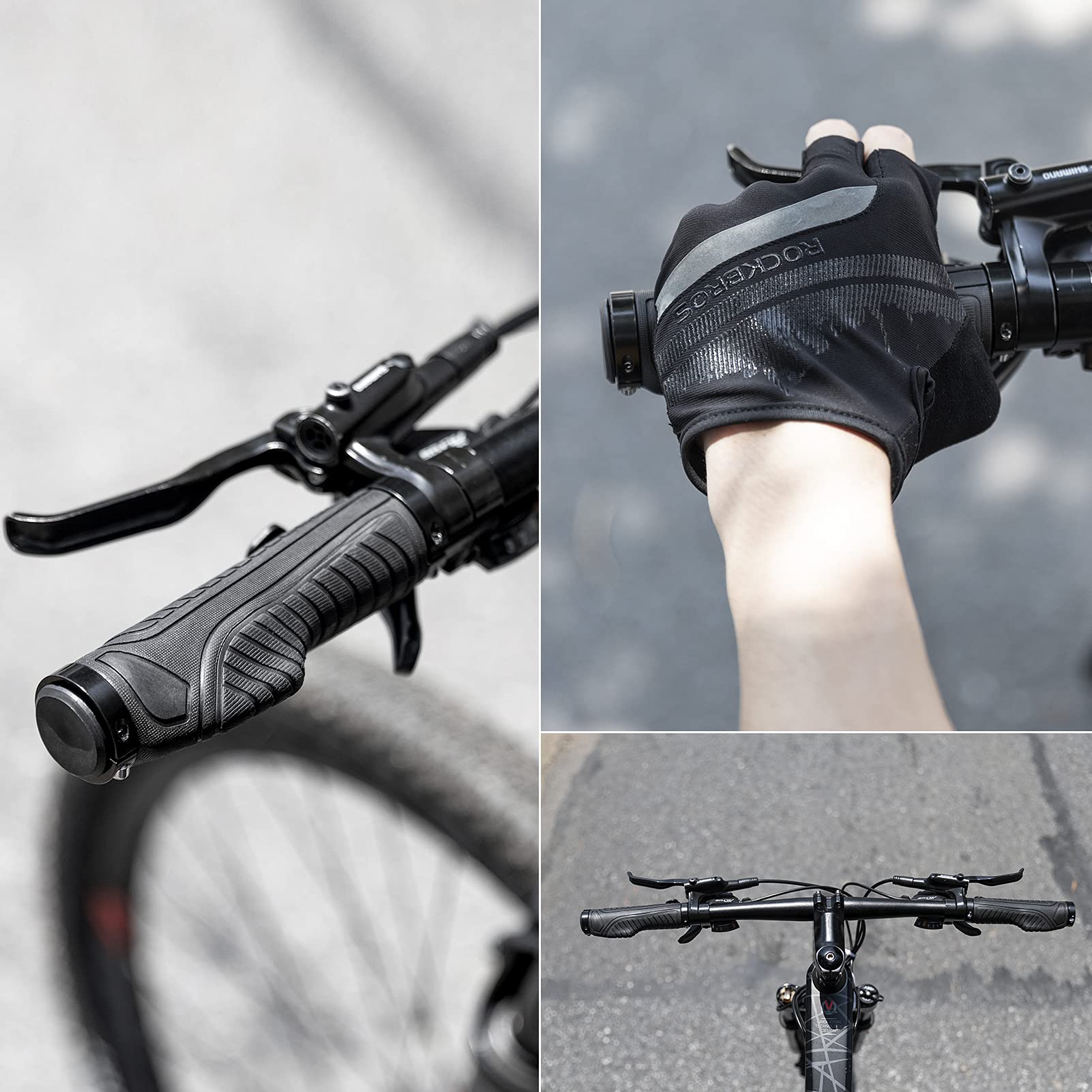 ROCKBROS bike handle grips with ergonomic design and lock-on clamps for MTB