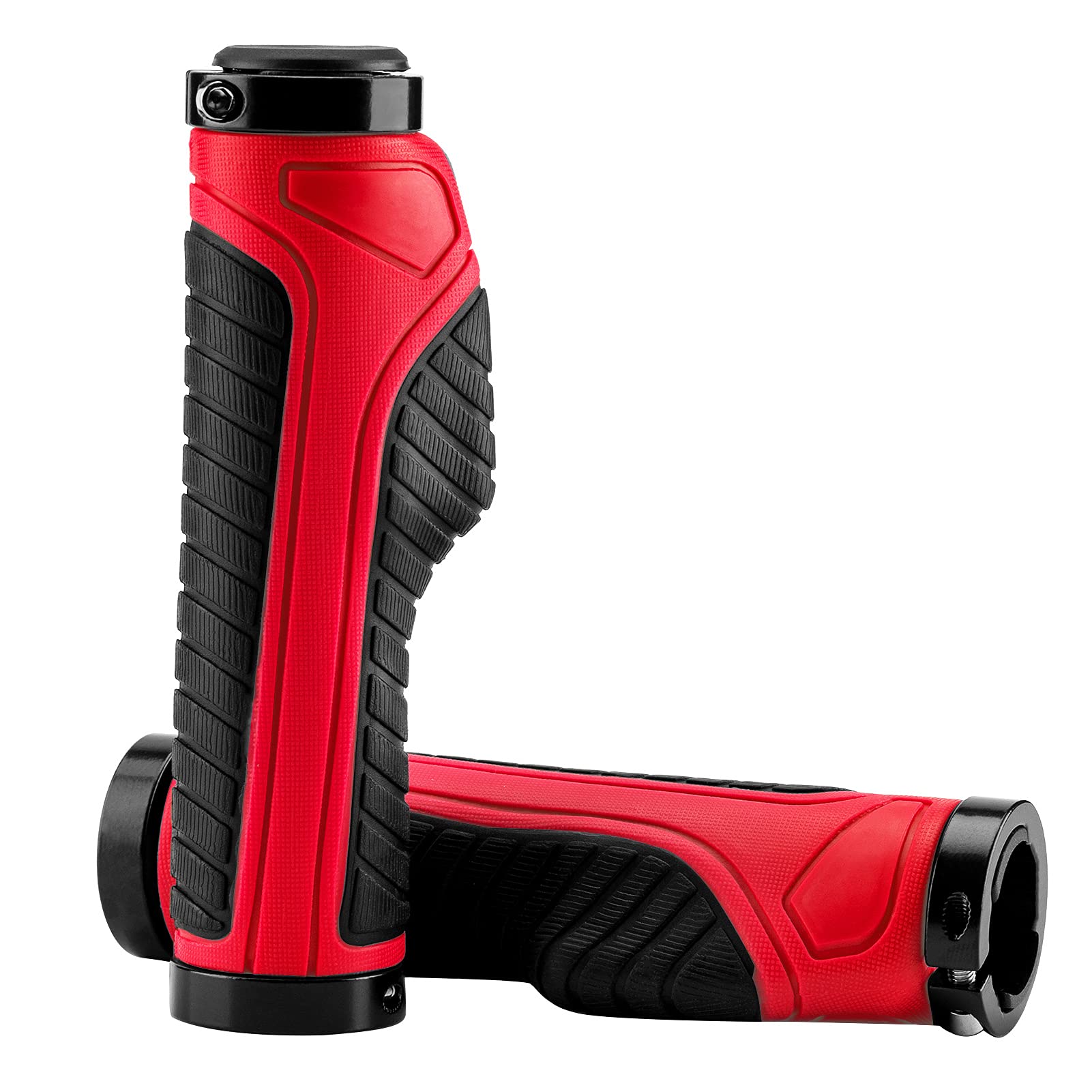 ROCKBROS bike handle grips with ergonomic design and lock-on clamps for MTB
#Color_Red