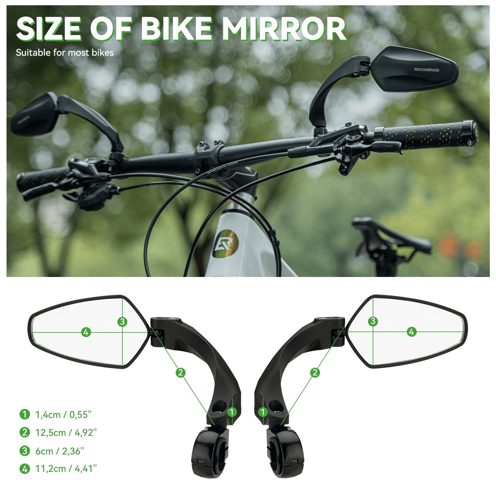 ROCKBROS adjustable bike handlebar rear view mirror with HD anti-glare lens and durable