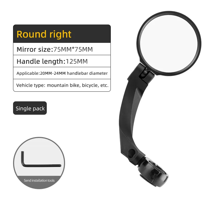 ROCKBROS adjustable bike handlebar rear view mirror with HD anti-glare lens and durable
#Style_Round