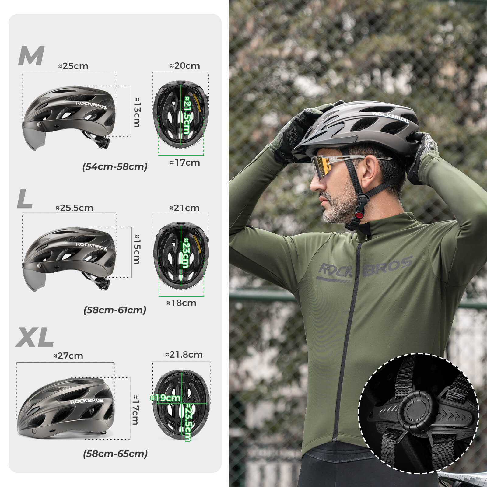 ROCKBROS bike helmet with adjustable sizes for men and women