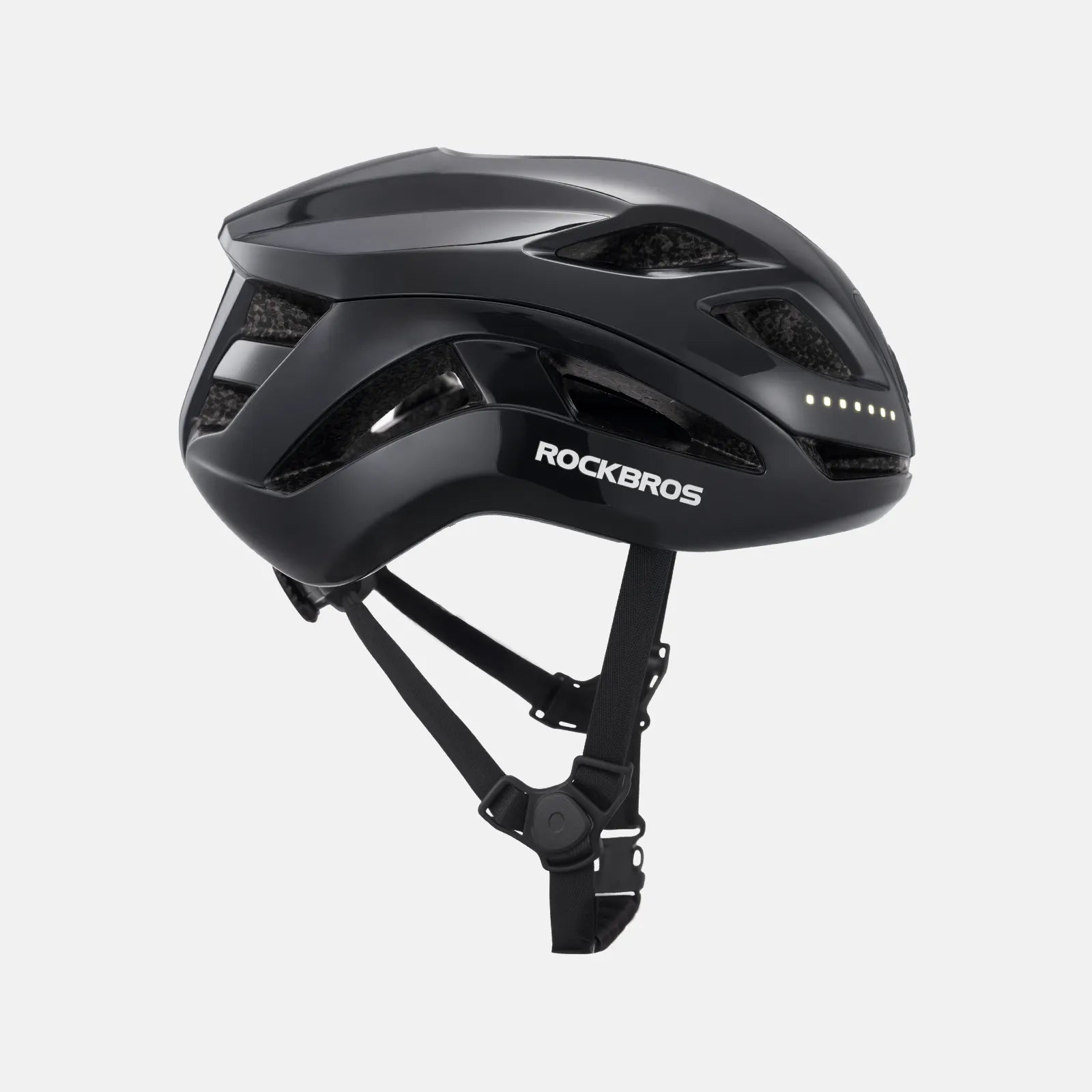 ROCKBROS bike helmet with LED front and rear lights for night cycling safety
#Color_Glossy Black