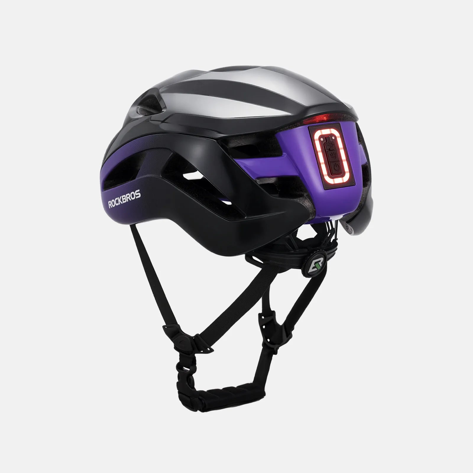 ROCKBROS bike helmet with LED front and rear lights for night cycling safety
#Color_Black Purple