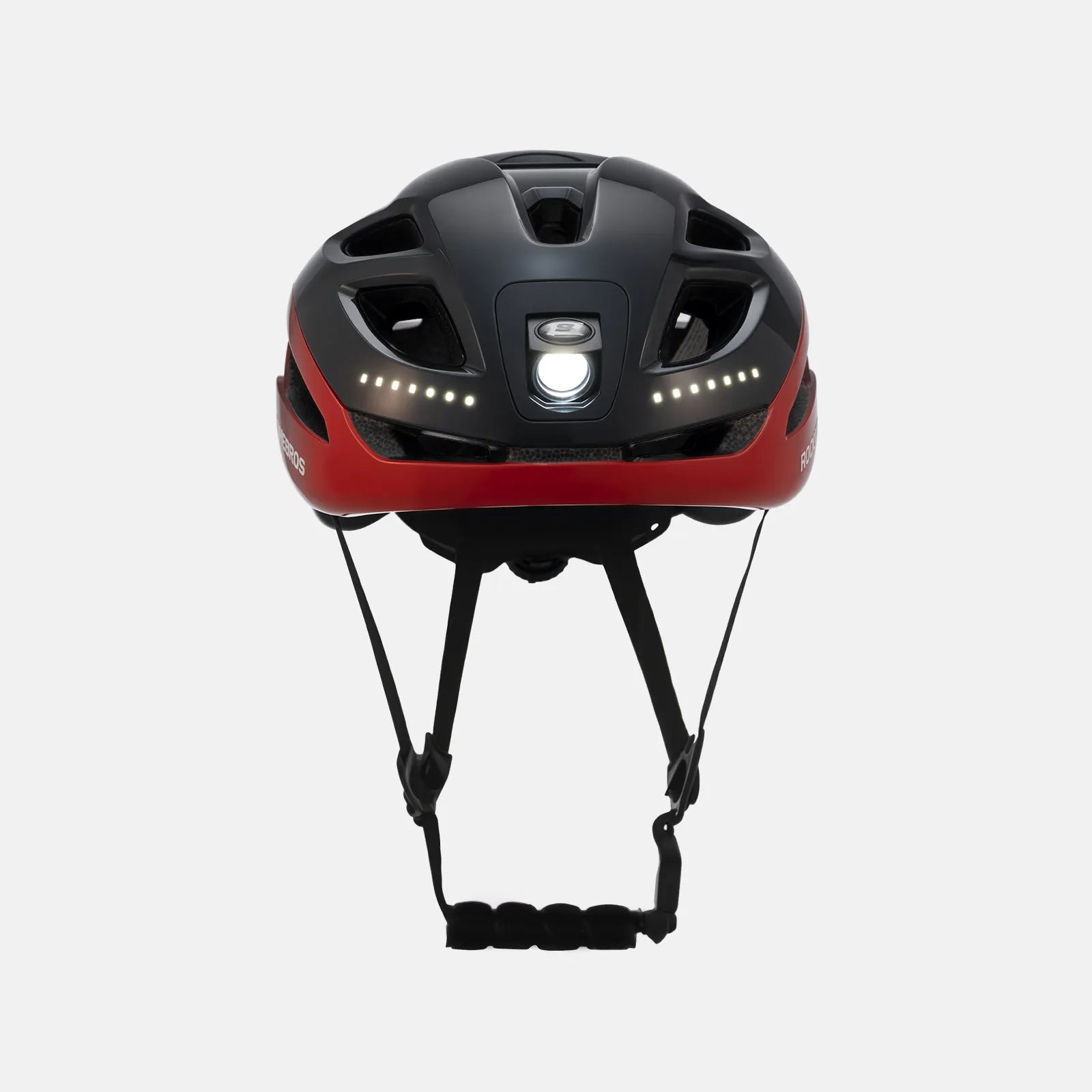 ROCKBROS bike helmet with LED front and rear lights for night cycling safety
#Color_Black Red