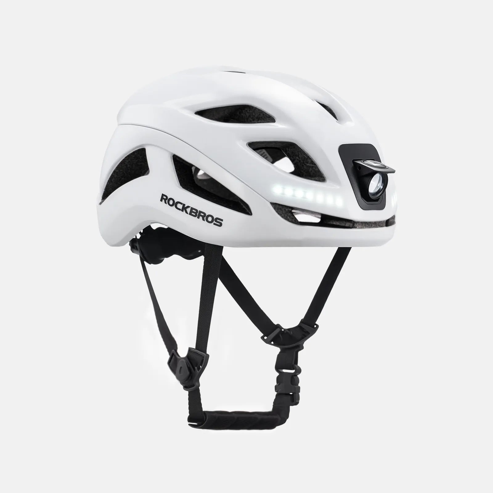 ROCKBROS bike helmet with LED front and rear lights for night cycling safety
#Color_White