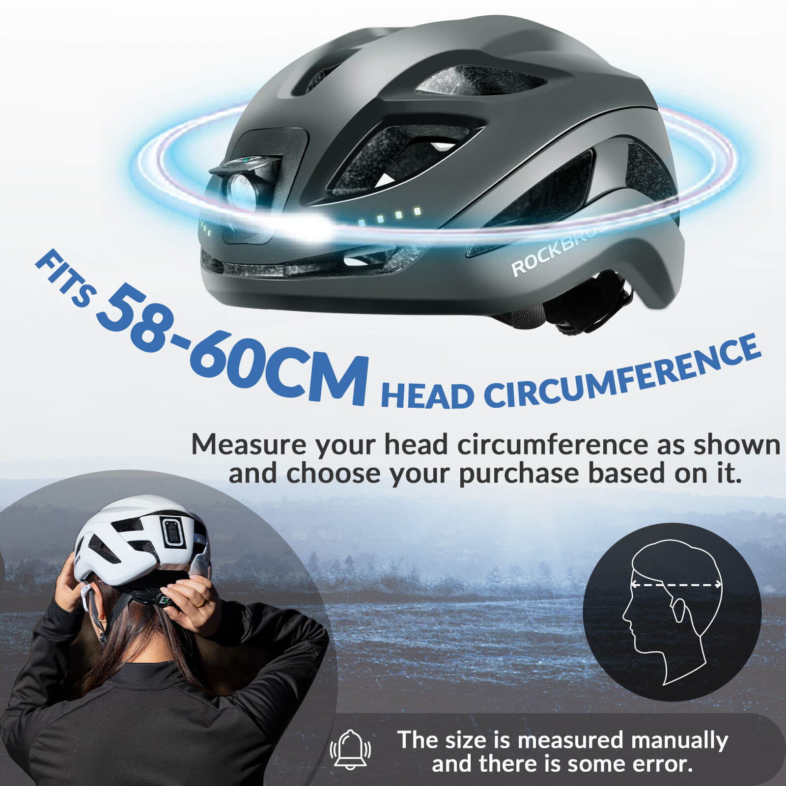 ROCKBROS bike helmet with LED front and rear lights for night cycling safety
#Color_Titanium