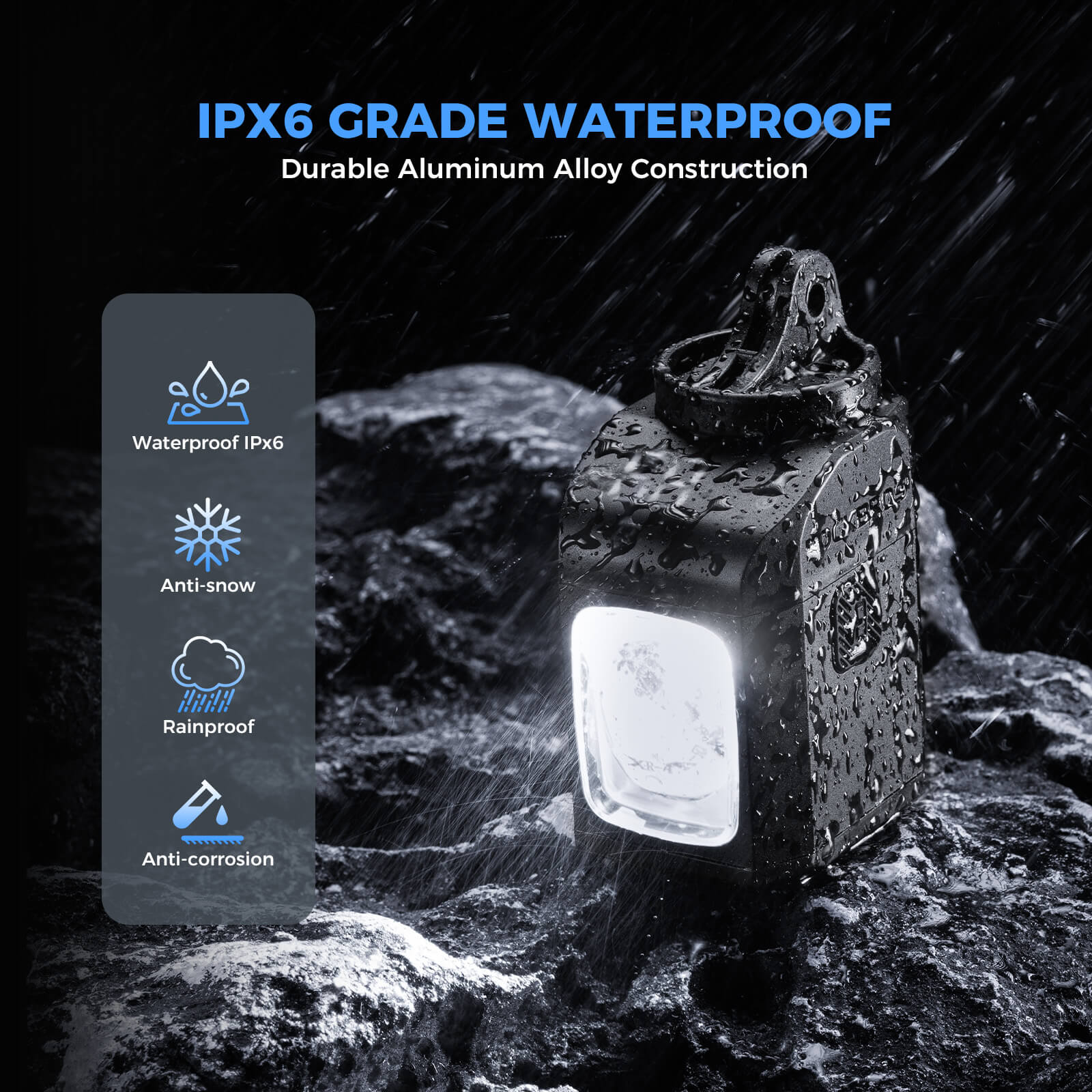 ROCKBROS bike light with IPX6 waterproof design, reliable performance in rain and wet weather cycling