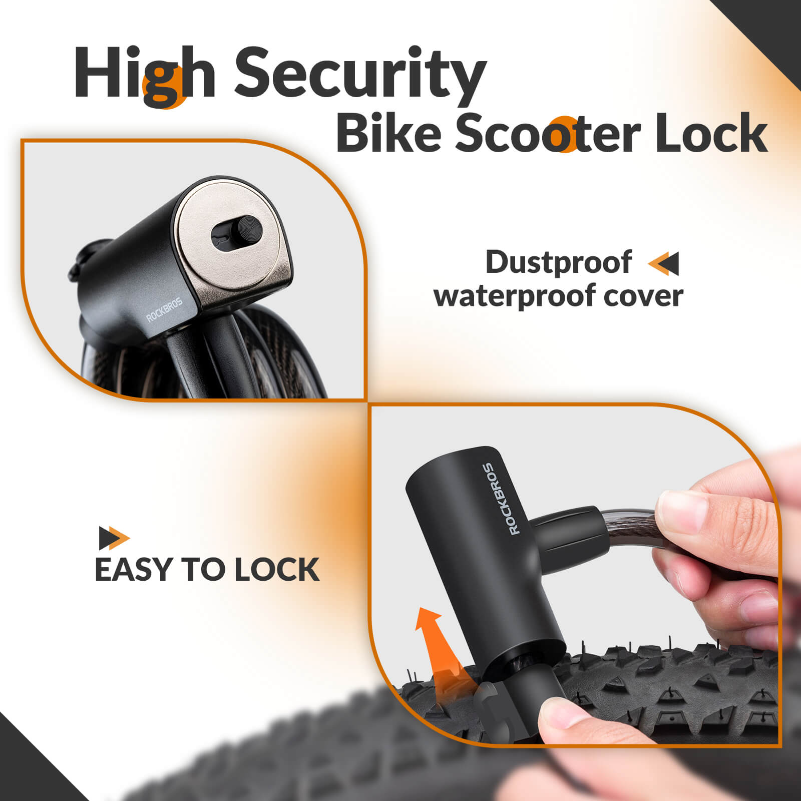 ROCKBROS bike lock key and zinc alloy lock core detail for secure locking